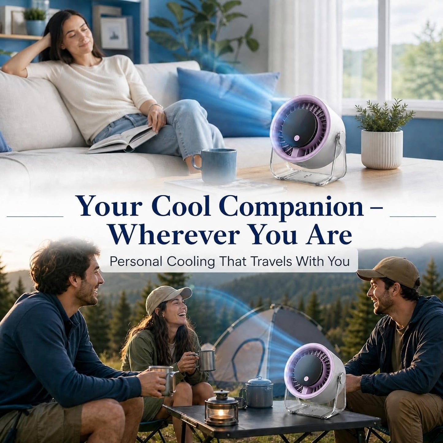 Coolking Portable Desk Fan for Bedroom, 199 Speeds Rechargeable USB Table Fan with 4000mAh Battery, 360° Rotation, LED Display, Quiet Wall-Mountable Personal Cooling Fan for Home Office (Purple)