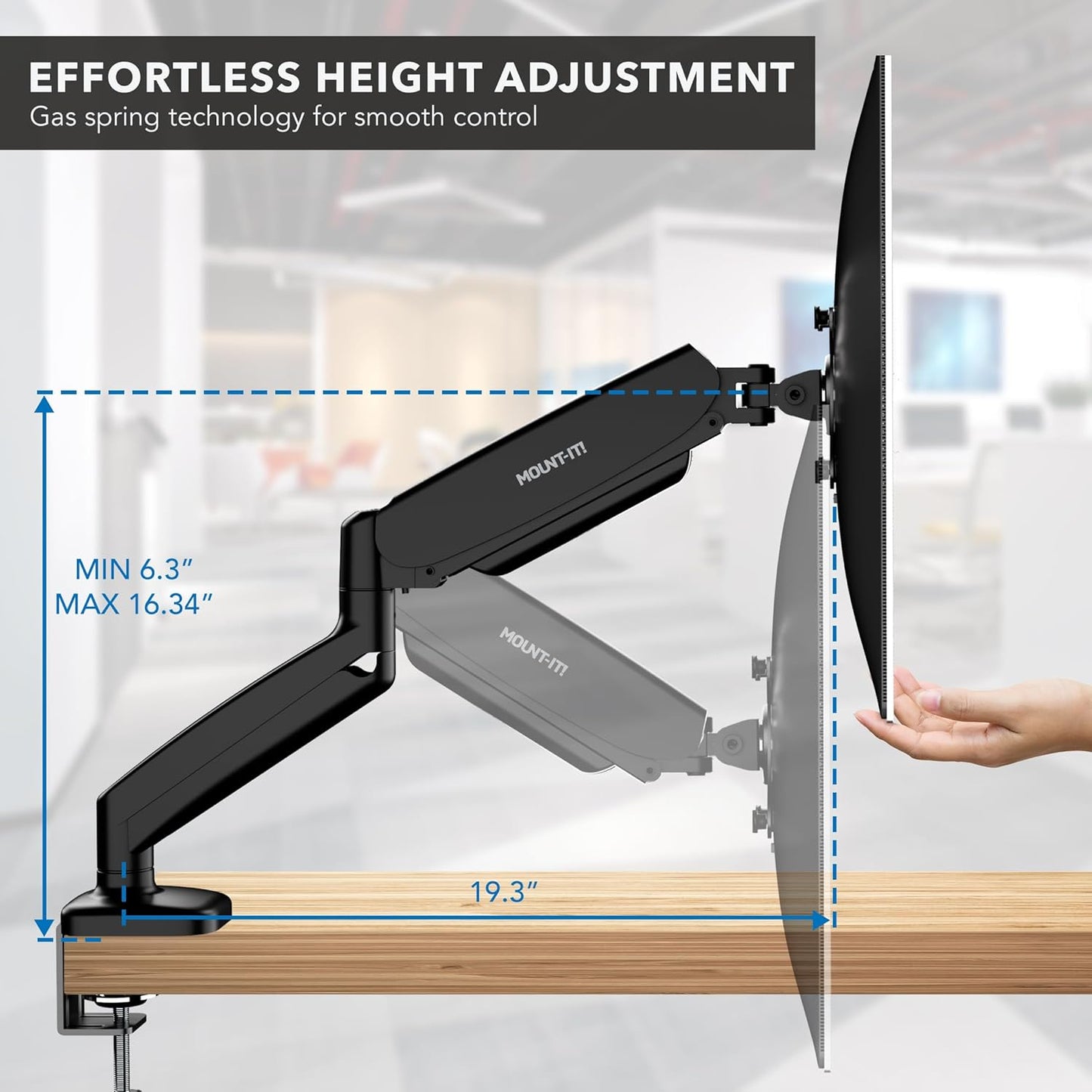 Mount-It! Dual Monitor Desk Mount – Full Motion Gas Spring Arms, Fits 13 to 32 Inch Screens, Holds 17.6 lbs per Arm, Dual Monitor Stand, VESA Mount, C-Clamp & Grommet Base