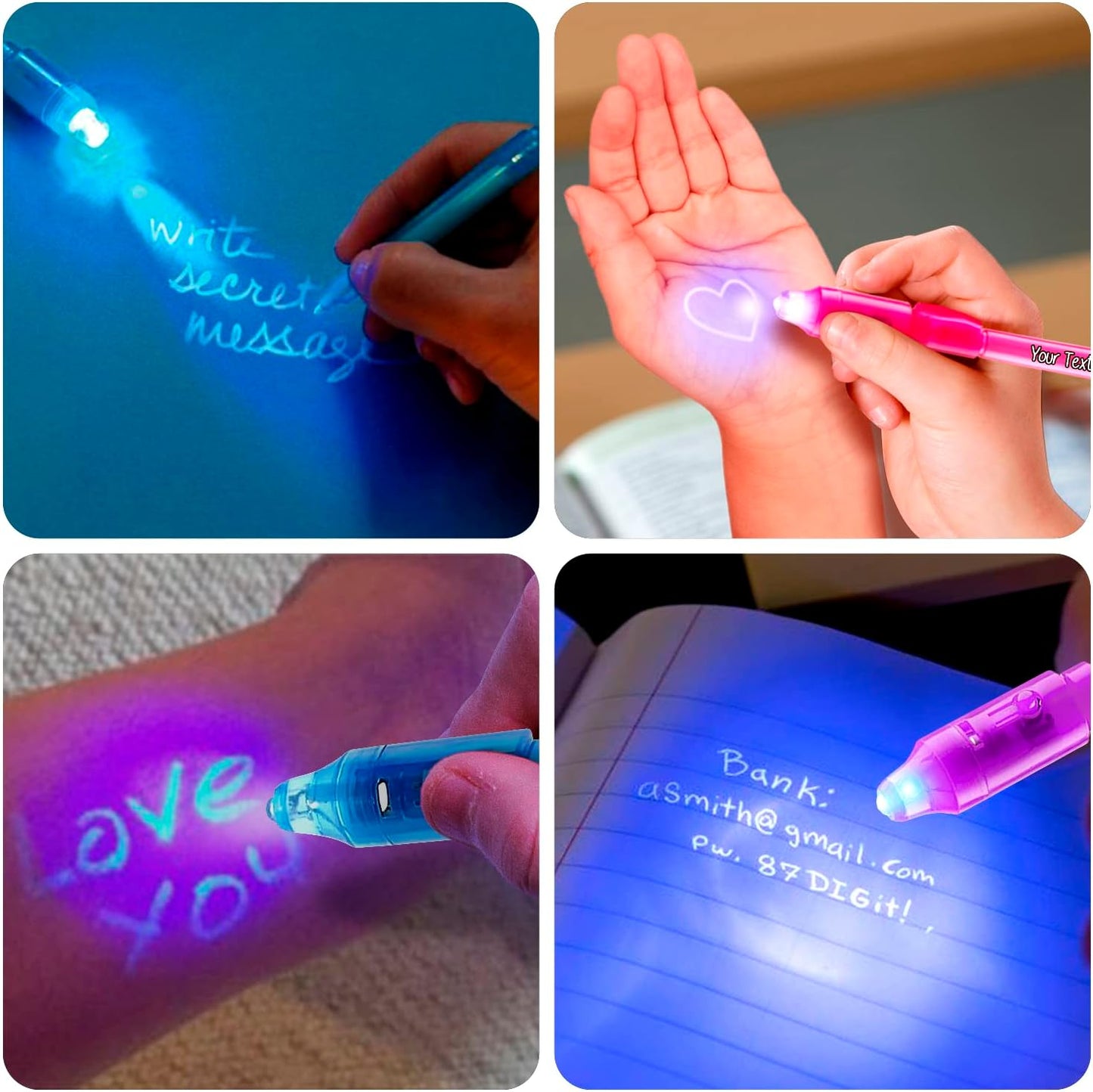Personalized Invisible Disappearing Ink Pen Marker Pack, Custom Secret Spy Message Writer with UV Light, Fun for Kids Party Favors Gifts and Stock Stuffers, 24 Pack, Green