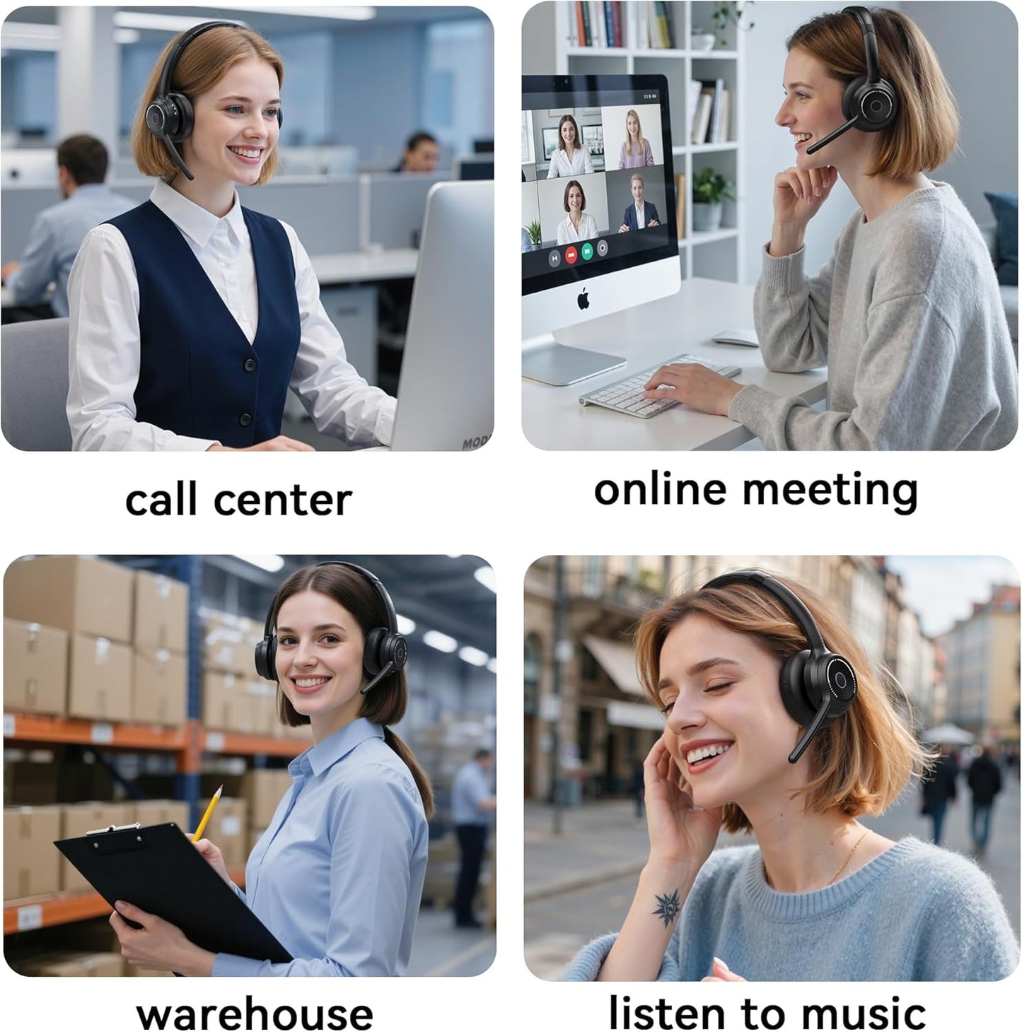 Gixxted (2026 Upgraded) Wireless Headset with Mic for Work, Bluetooth Headset with Noise Canceling Microphone, Wireless Headphones with Mic and USB Dongle and Mute, Fit for Computer/PC/Teams