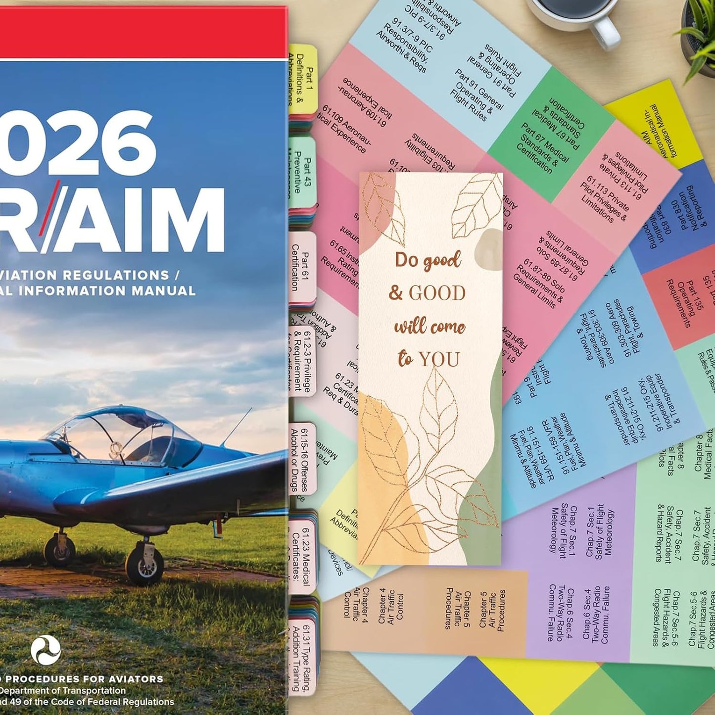 FAR AIM 2026 Index Tabs for Private Pilot(Book NOT Included), Upgraded Complete Tabs for Far/Aim 2026, Include 93pcs Tear-Resistant Color-Coded and Laminated Tabs with Bookmark and Placement Template