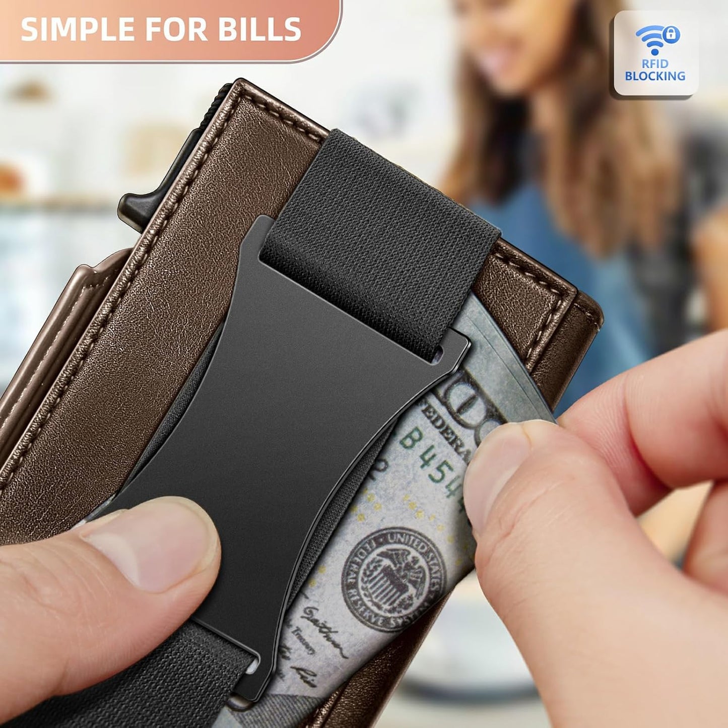 KEMISANT Airtag Wallet Men,Mens Slim Front Pocket Wallet Money Clip Standard or Apple Airtag Use 3.8"×2.8"×0.9"