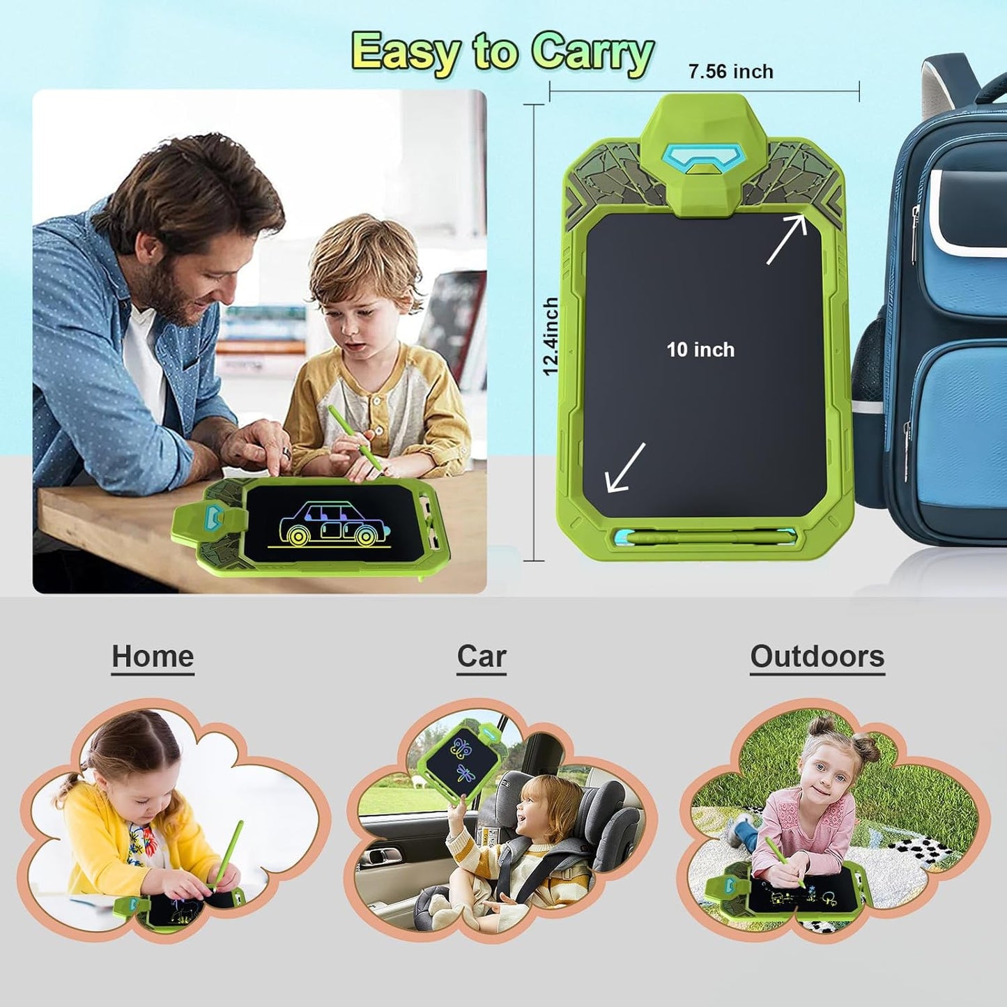 10 Inch LCD Writing Tablet for Kids – Powerful Warrior & Green Hero, Erasable Doodle Board Drawing Pad, Travel Educational Toy for Toddlers 3-8, Birthday Boys & Man (Green)