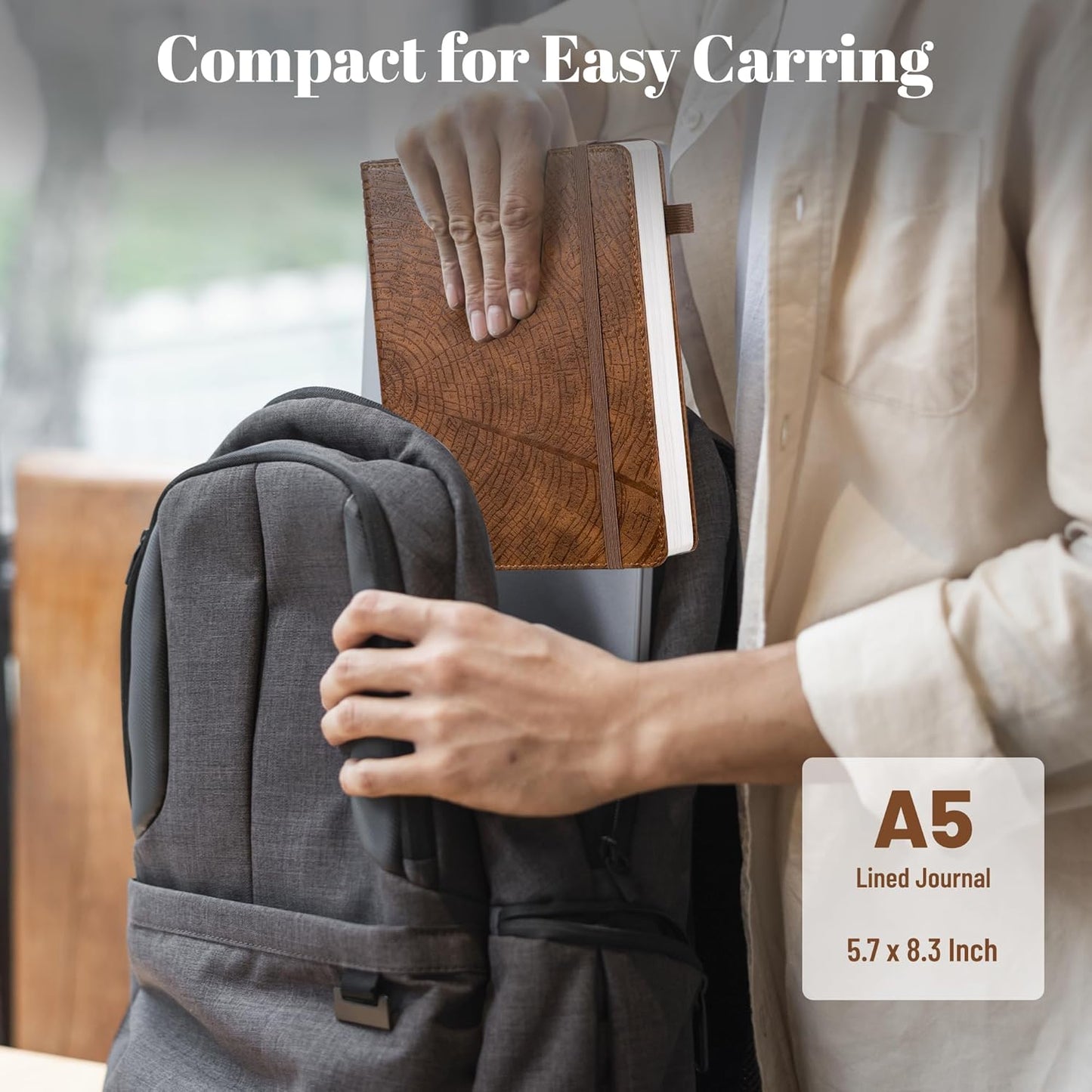 CAGIE Lined Journal for Men Women, Tree Growth Ring Leather Bound Journal Notebook, 256 Pages 100 GSM Journals for Writing, A5 Hardcover Journaling Notebooks for Work, Note Taking