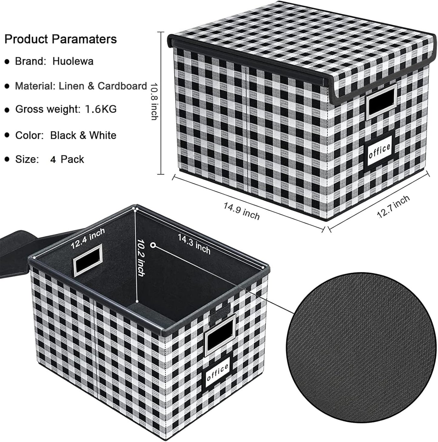 Huolewa Decorative File Organizer Boxes Office Document Storage with Lids, Linen File Storage Organizer Boxes, Universal Hanging Filing Organization Box for Letter/Legal Folder,Home File Storage Bins