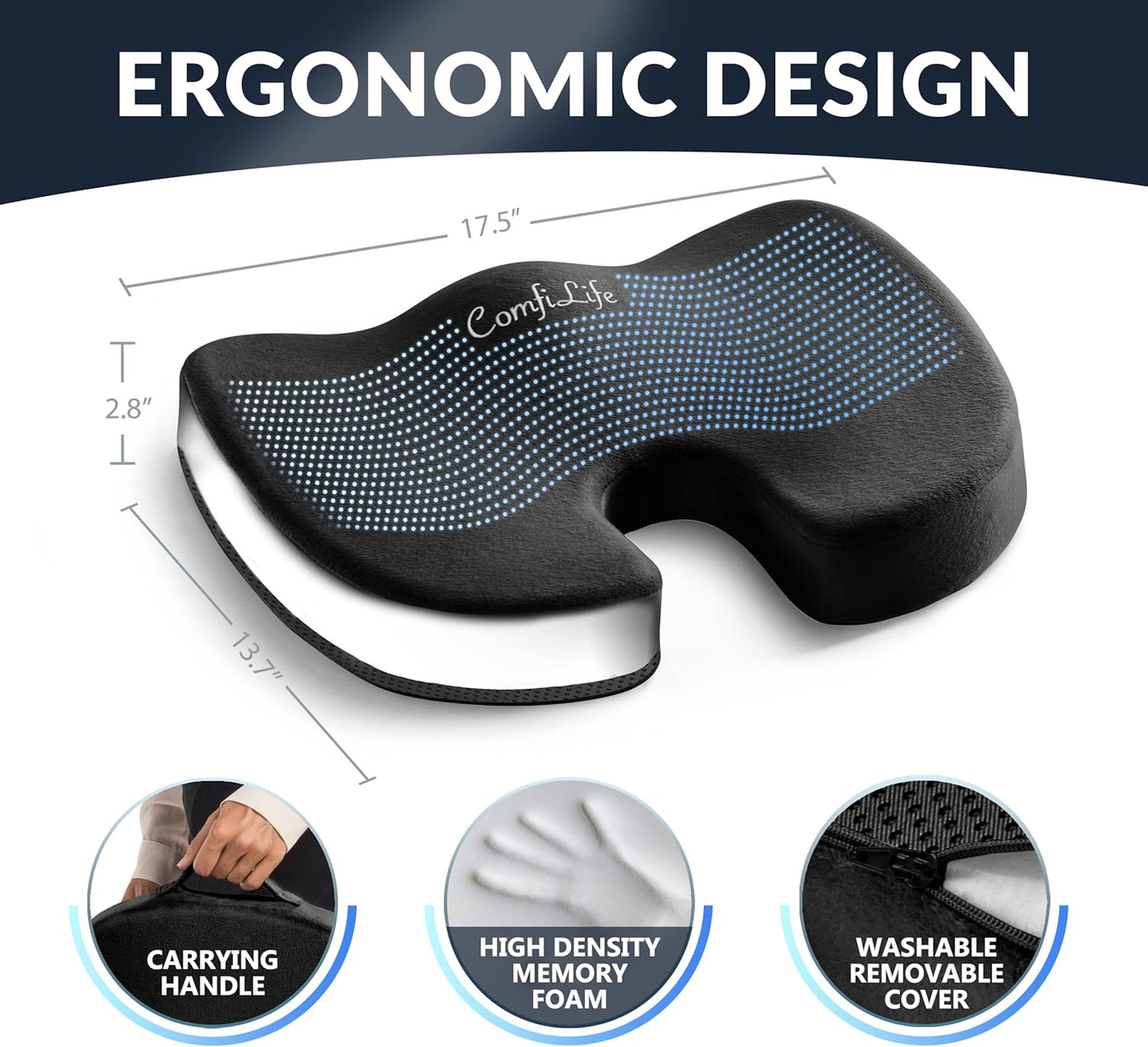 ComfiLife Lumbar Pillow + Gel Enhanced Seat Cushion Bundle – Office Chair Cushion – Lumbar Support Pillow – Car Seat Cushion – Improves Posture Help Back Pain Relief