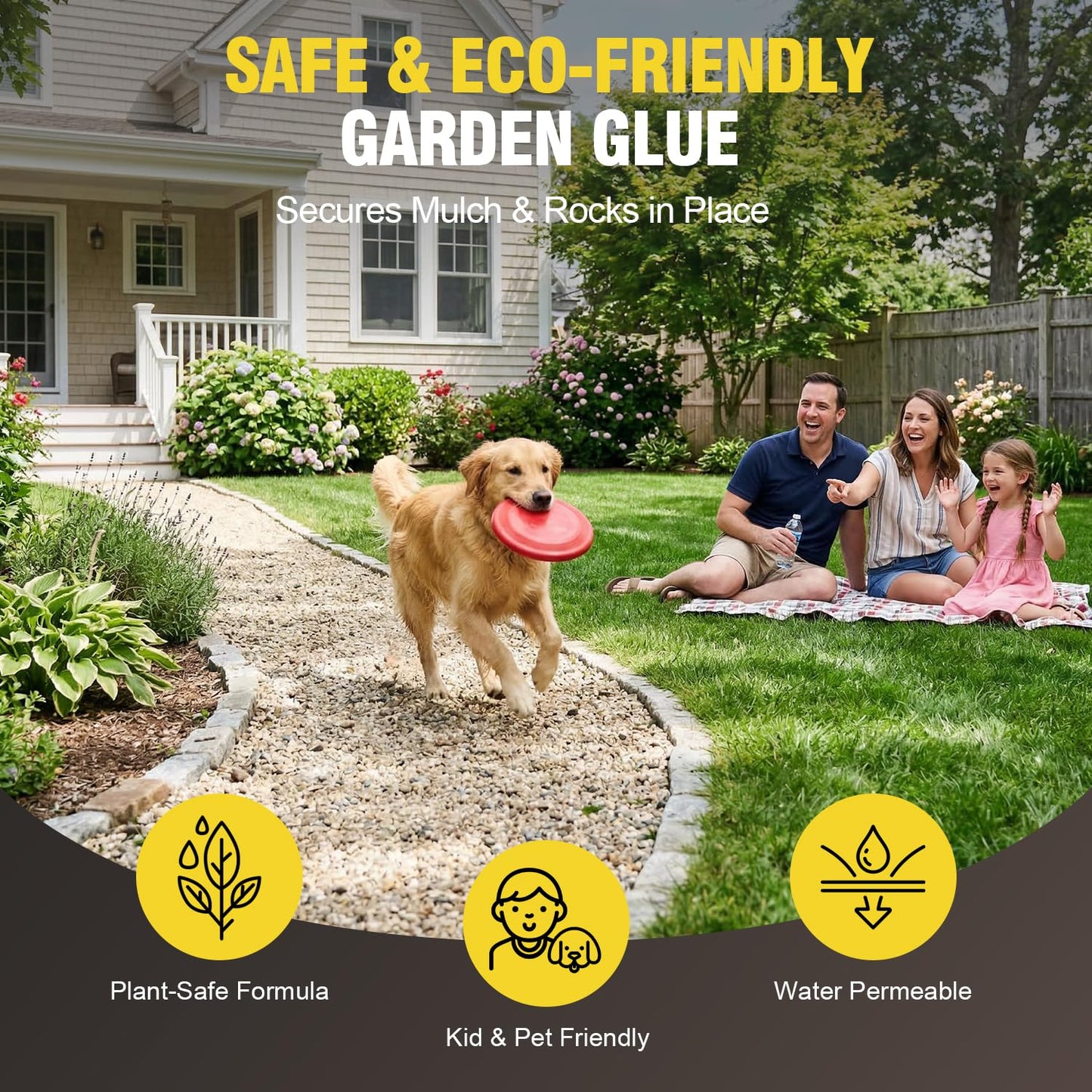Rock Glue for Landscaping with Sprayer 35oz, Anti-Clog Fast-Dry Mulch Glue, Ready to Use & Non-Toxic Gravel Glue Stone Spray for Pea Gravel, Bark, Small Stones & Garden Beds