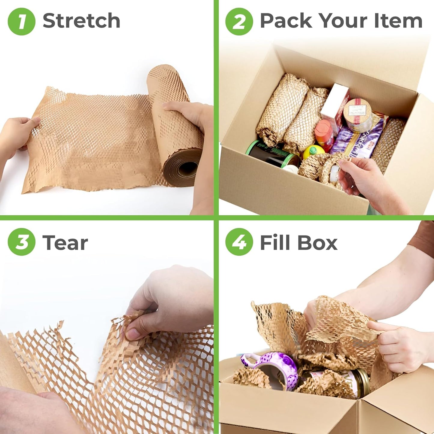 HexaFil Honeycomb Packing Paper - Eco-Friendly, Sustainable Filler for Shipping and Moving, Cushioned Packing Material in Dispenser Box, Alternative to Bubble Wrap - White, 12" x 1700'