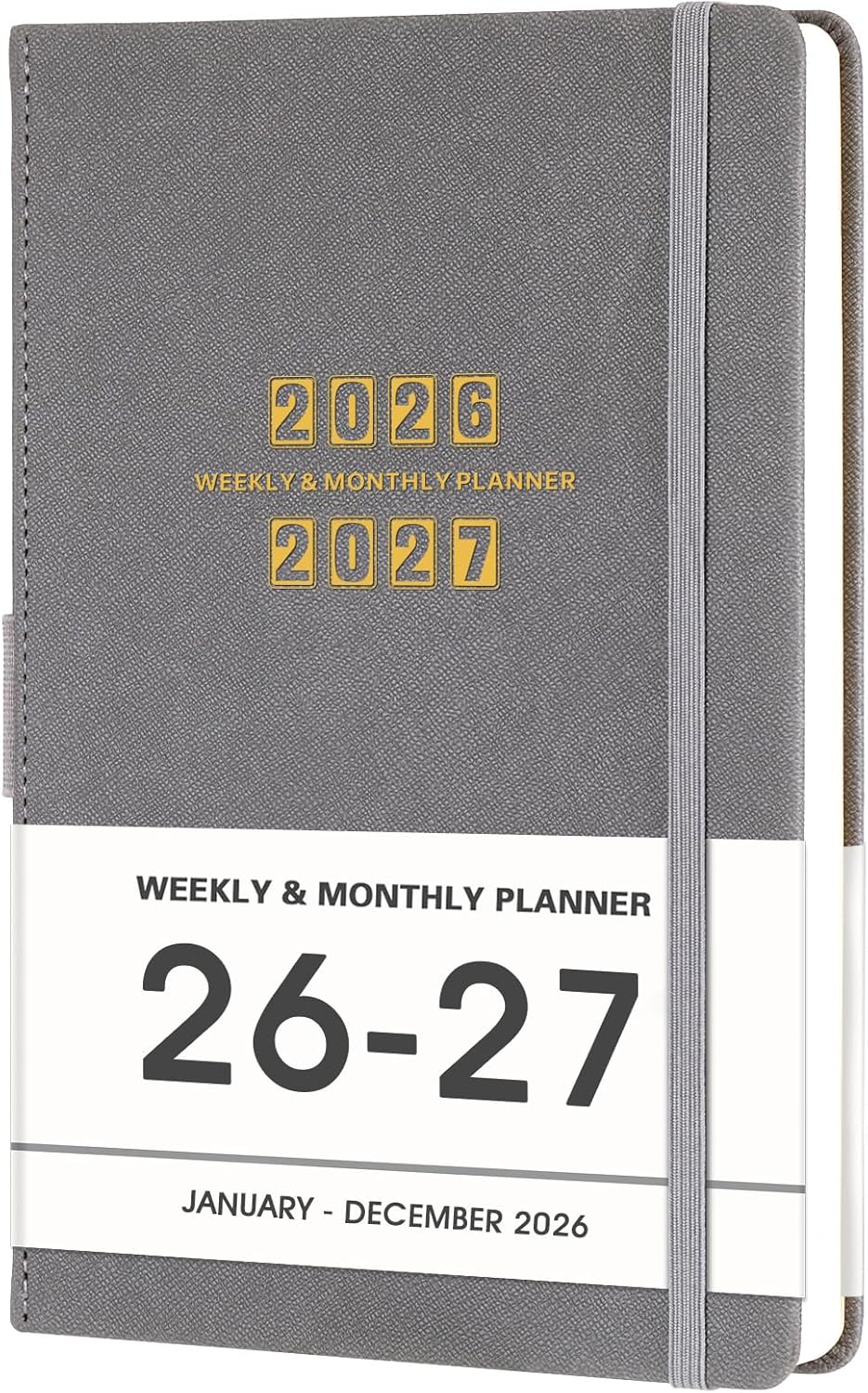 Planner 2026-2027 - 2026-2027 Planner Weekly and Monthly, Jul. 2026 - Jun. 2027, 5.75" x 8.25", Leather Planners with Thick Paper, Hardcover, Pen Loop, Back Pocket with Notes Pages - Grey