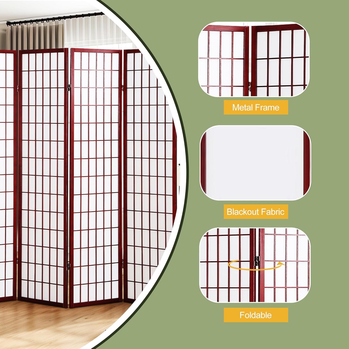 NicBex Room Divider 4 Panel Room Dividers with Oriental Style Partition Room Dividers and Folding Privacy Screens Wall Divider for Home, Office, Room Separation,72" W x 2" D x 72" H, Cherry - Lumora Desk