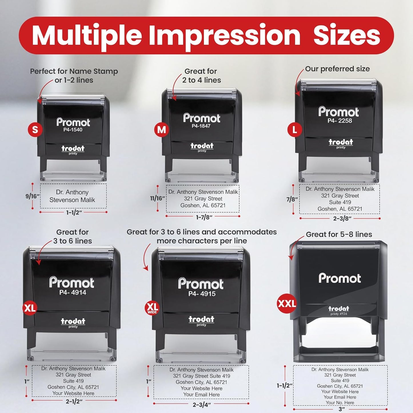 Promot Self Inking Stamp - XXLarge Custom Stamp for Name, Address, Office, or Business Use - Up to 8-Line Personalized Rubber Stamp - Customizable Font & Ink Color - Personalized Name Stamp