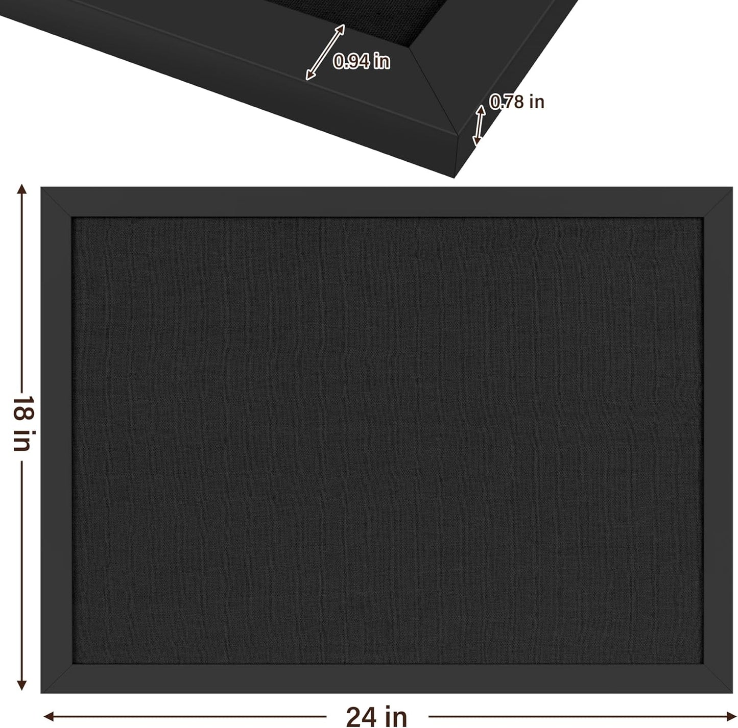 Black Cork Board Bulletin Board 18" x 24", 2-Pack Large Linen Corkboards with Frame for Walls, Cute Picture Display Pin Board Vision Board for Room School Office Bedroom 40 Pushpins - Lumora Desk