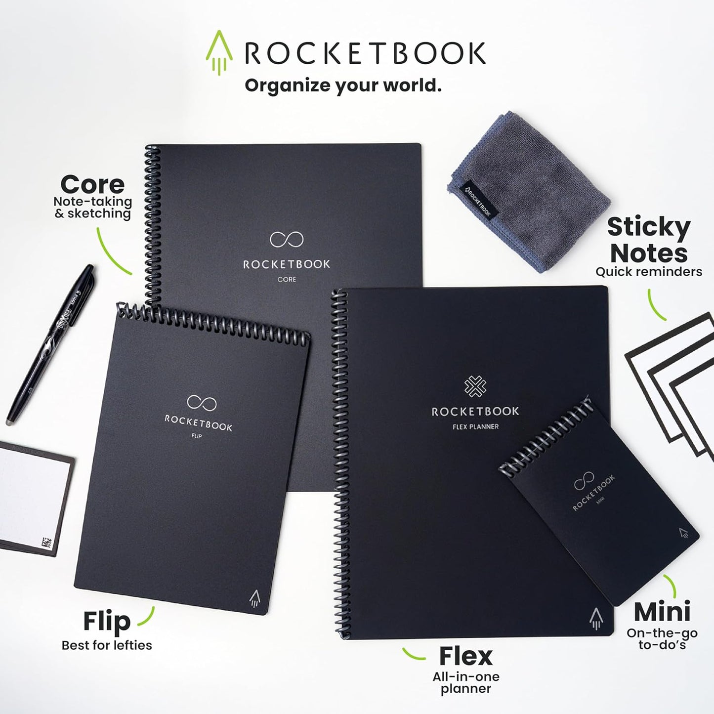 Rocketbook Core Reusable Smart Notebook, Dot Grid Pages For School, Work and Creative Projects, Letter Size 8.5x11, Grey - Premium