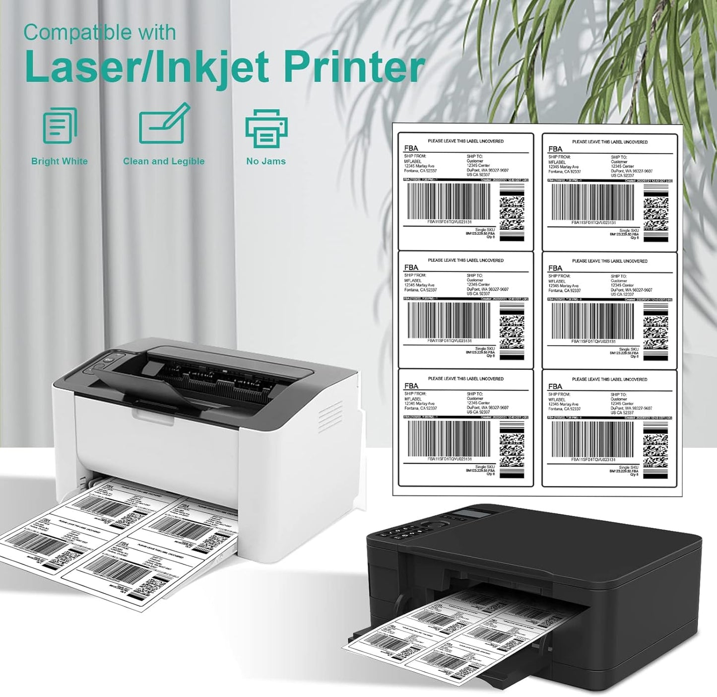 MFLABEL 3-1/3" x 4" FBA Shipping Labels - 6-UP on 8.5x11 Sheet, 100 Sheets (600 Labels) | Easy Peel & Pop-Out Design for Laser & Inkjet Printers | Address Labels for Amazon FBA, UPS, FedEx