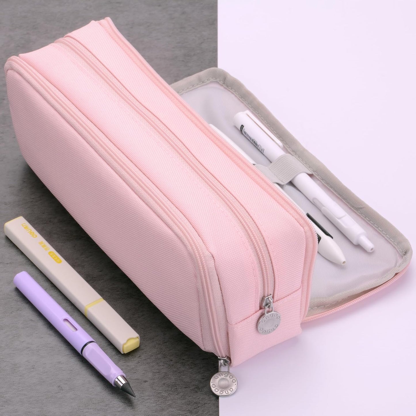 Large Capacity Special Aesthetic Pencil Case Organizer with 3 Compartments, Big Preppy School Pencil Pouch Bag for Girls Women Adults, Pencil Holder Pen Pouch Cases (Pink 1)