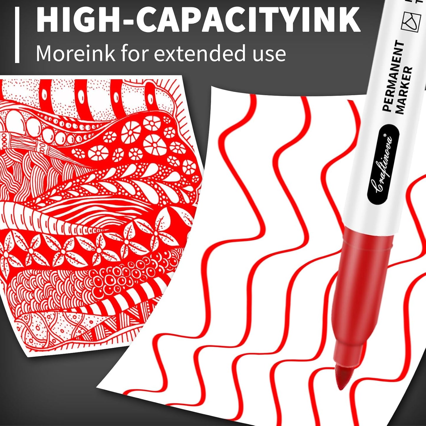 Red Permanent Marker Bulk, Fine Point Markers work on Plastic Metal Wood etc., Waterproof, Quick Drying, Fade Resistant, No smear, Perfect for Classroom, Home, Office, 30 Count