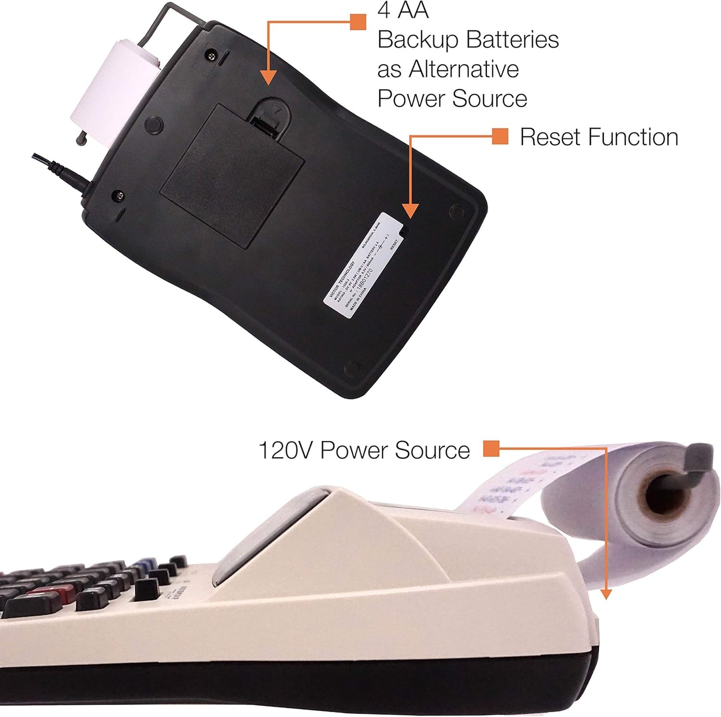 Victor Printing Calculator, 1208-2 Compact and Reliable Adding Machine with 12 Digit LCD Display, Battery or AC Powered, Includes Adapter,White