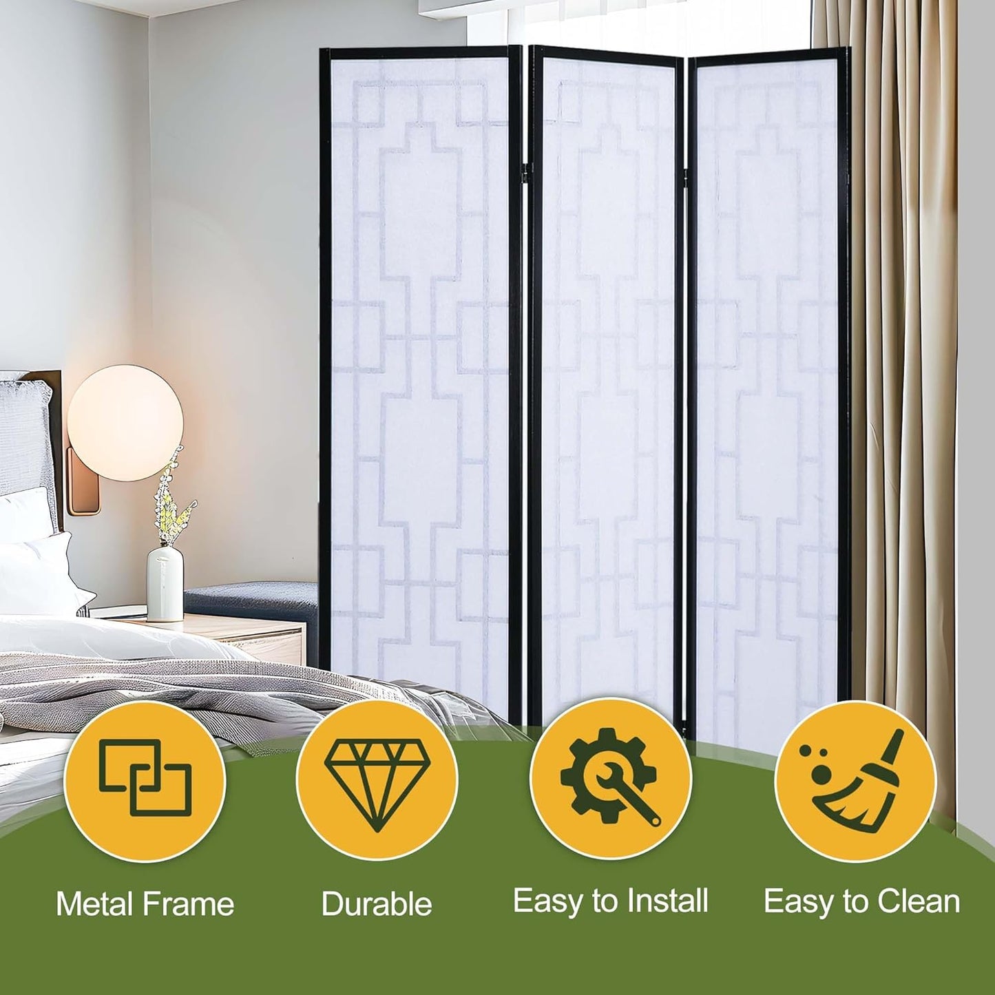 NicBex Room Divider 3 Panel Room Dividers with Geometric Lattice Design Partition Room Dividers and Folding Privacy Screens Wall Divider for Office, Room Separation,70" W x 0.8" D x 70.3" H, Black - Lumora Desk