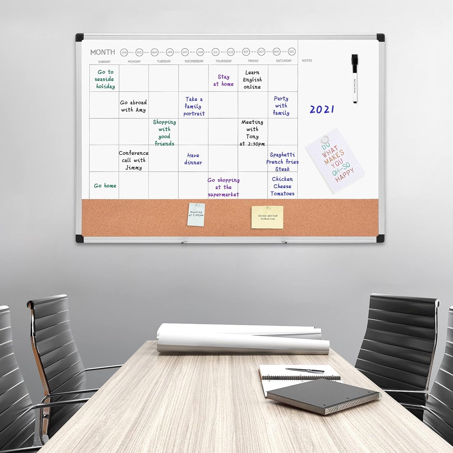 Amazon Basics 24" x 36" Monthly Whiteboard Calendar with Cork Board, Wall Mounted, Easy to Install, Silver Aluminum Frame - Lumora Desk