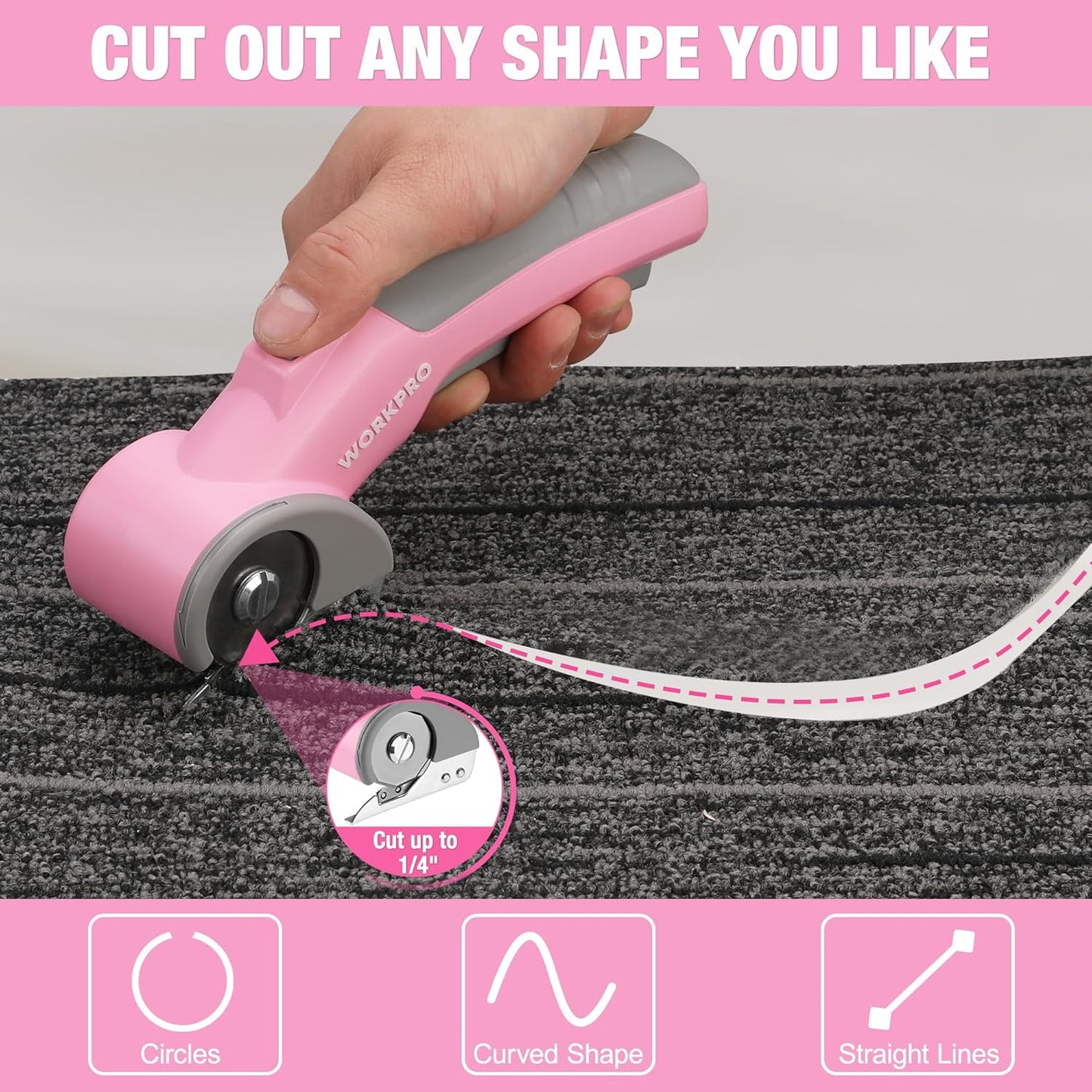 WORKPRO Cordless Electric Scissors, 4V Rotary Cutter for Cardboard Carpet Leather Plastic, 2000mAh Rechargeable Powerful shears with Storage Case