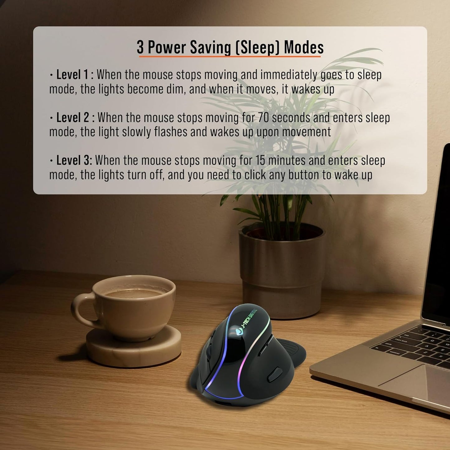 J-Tech Digital Ergonomic Mouse with Wireless Connection, Removable Palm Rest, Thumb Buttons, Rechargeable Battery, 800 DPI, Compatible with Windows and MAC OS
