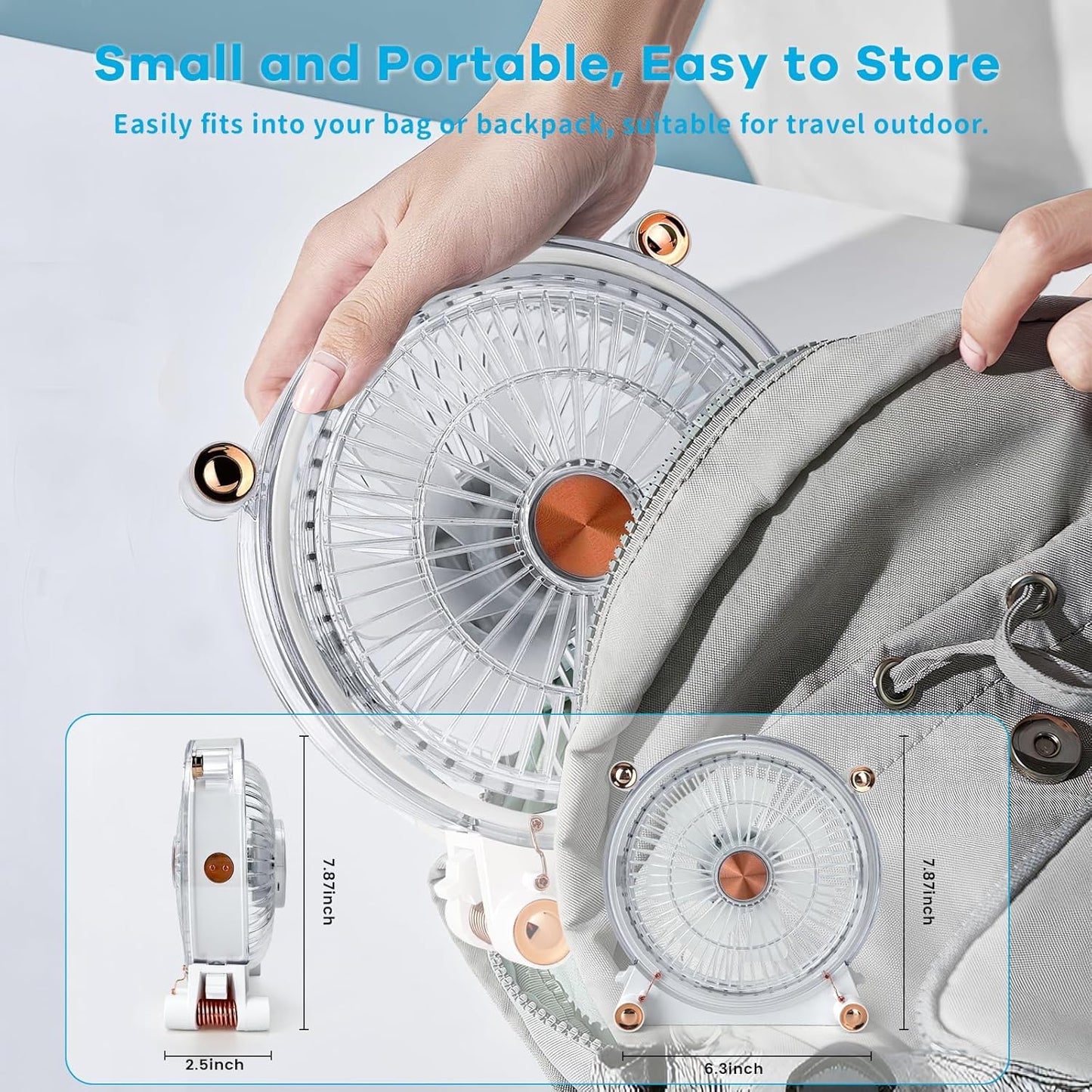 Desktop Fan - Transparent and Stylish Design, 3 Speeds Adjustable, Quiet Portable Fan Can be Flipped 360°,USB Desk Fan for Office, Bedroom, Home, Kitchen, Camping