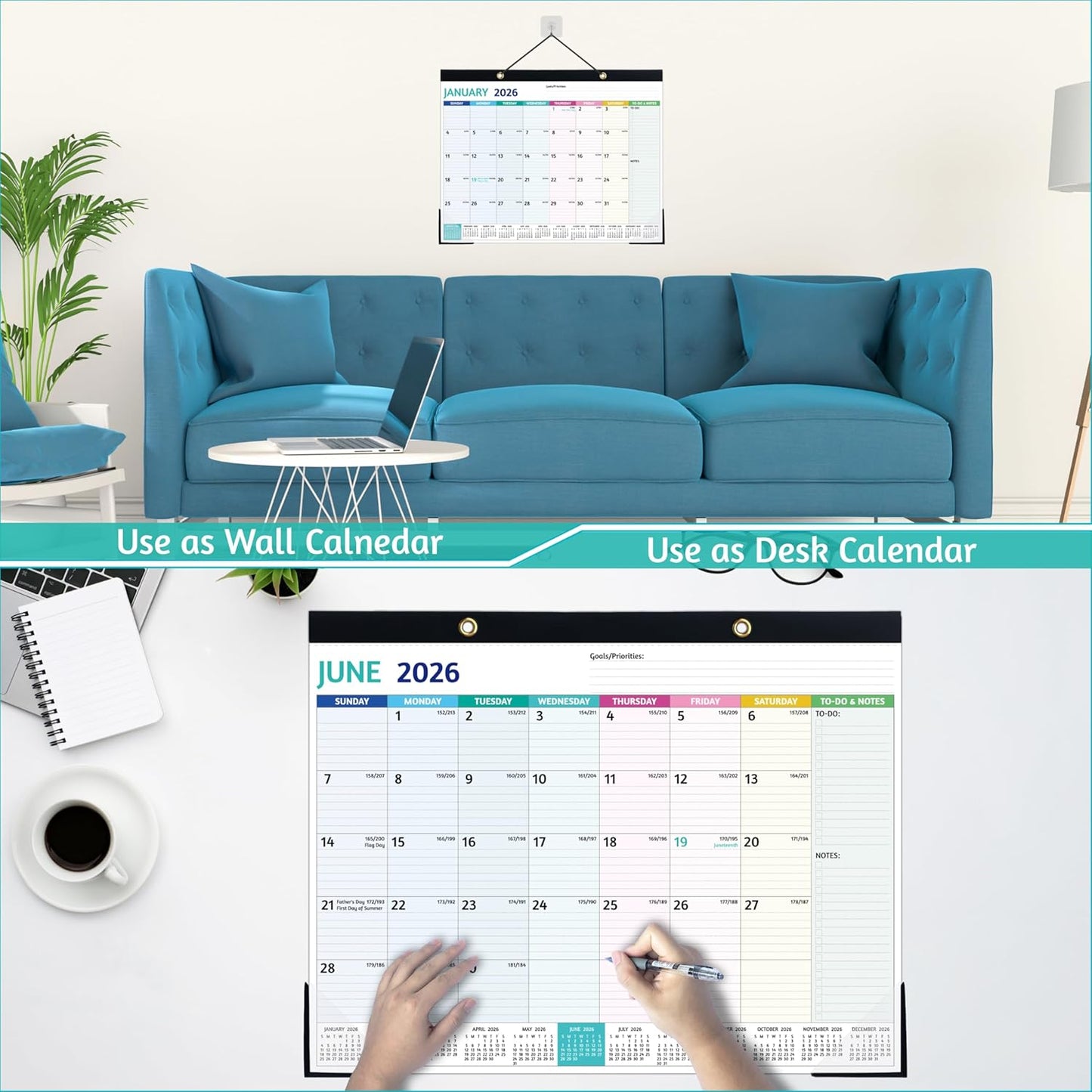 2026 Desk Calendar ā Large Desk Calendar 2026, 22'' x 17'', Jan 2026 ā Dec 2026, 2026 Desk/Wall Calendar with Desk Pad, To-do Lists, Ruled Blocks, Corner Protectors, Lay Flat ļ¼ Not Rolled