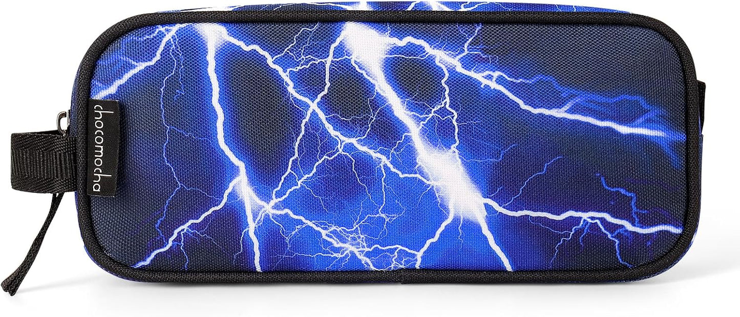 Choco Mocha Kids Pencil Case for Boys, Soft Zipper Pencil Pouch for Boys, Kids Pencil Case for School Lightning Pencil Bag for Toddler Boy, Blue