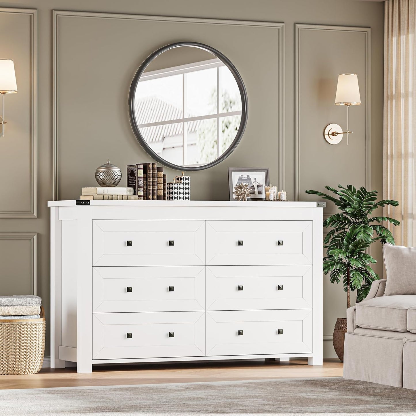 6-Drawer Dresser, Modern Wooden Storage Chest of Drawers, Dresser TV Stand, Wood Drawer Organizer with Metal Handles for Bedroom, Living Room, Hallway