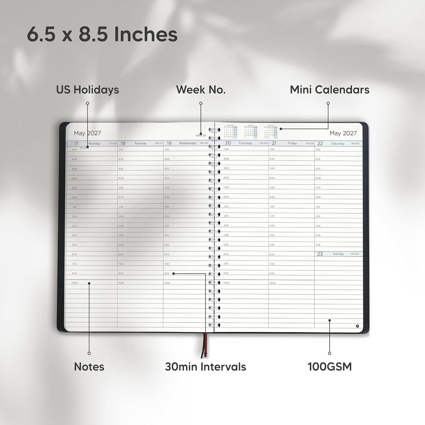 Academic Planner 2026-2027 - Hourly 2026-2027 Planner Weekly and Monthly - Appointment Book with Flexible Cover, Twin-Wire Binding - Simple Design for Productivity. June 2026 - July 2027. 6.5 x 8.5