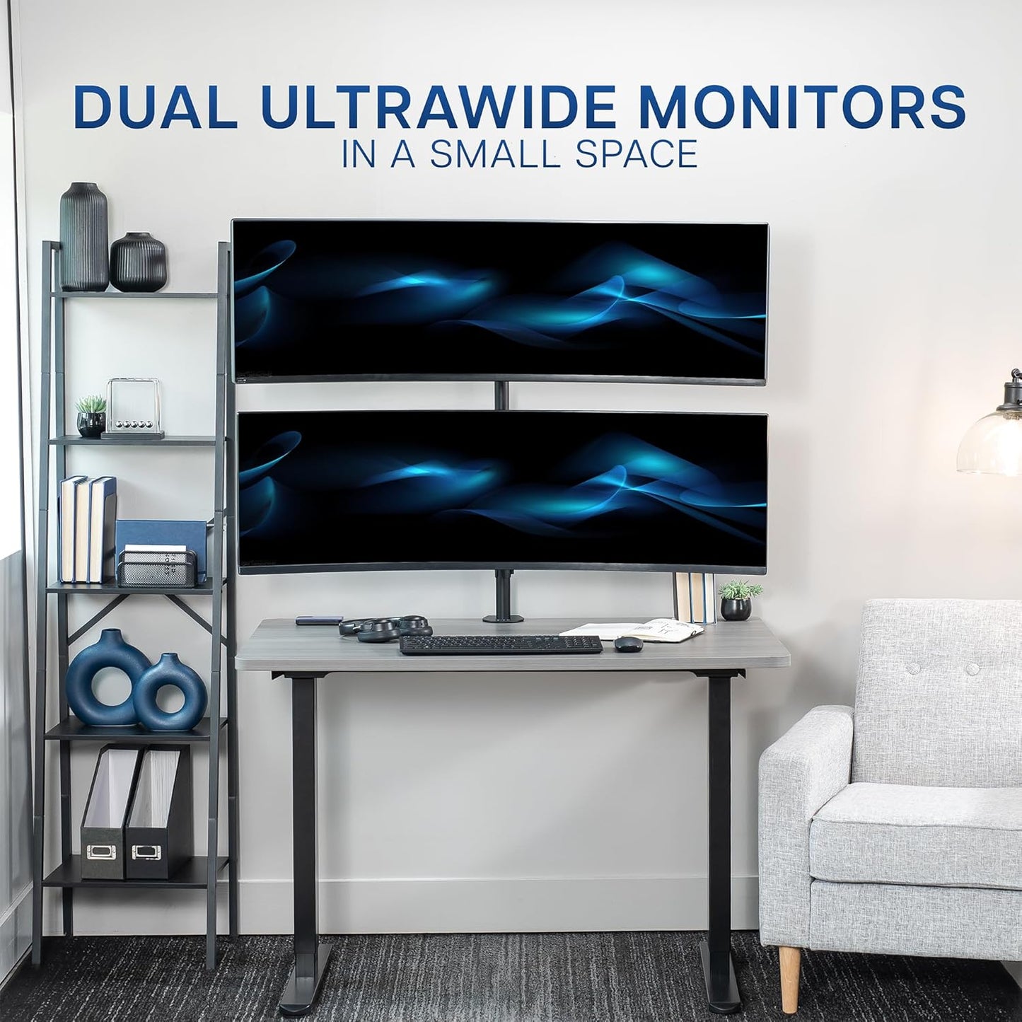 VIVO Dual Vertically Stacked Ultra-Wide Monitor Desk Mount for up to 49 inch Ultrawide Screens, Extra Tall Heavy Duty Adjustable Stand Holds 44 lbs Per Screen, Black, STAND-V202R