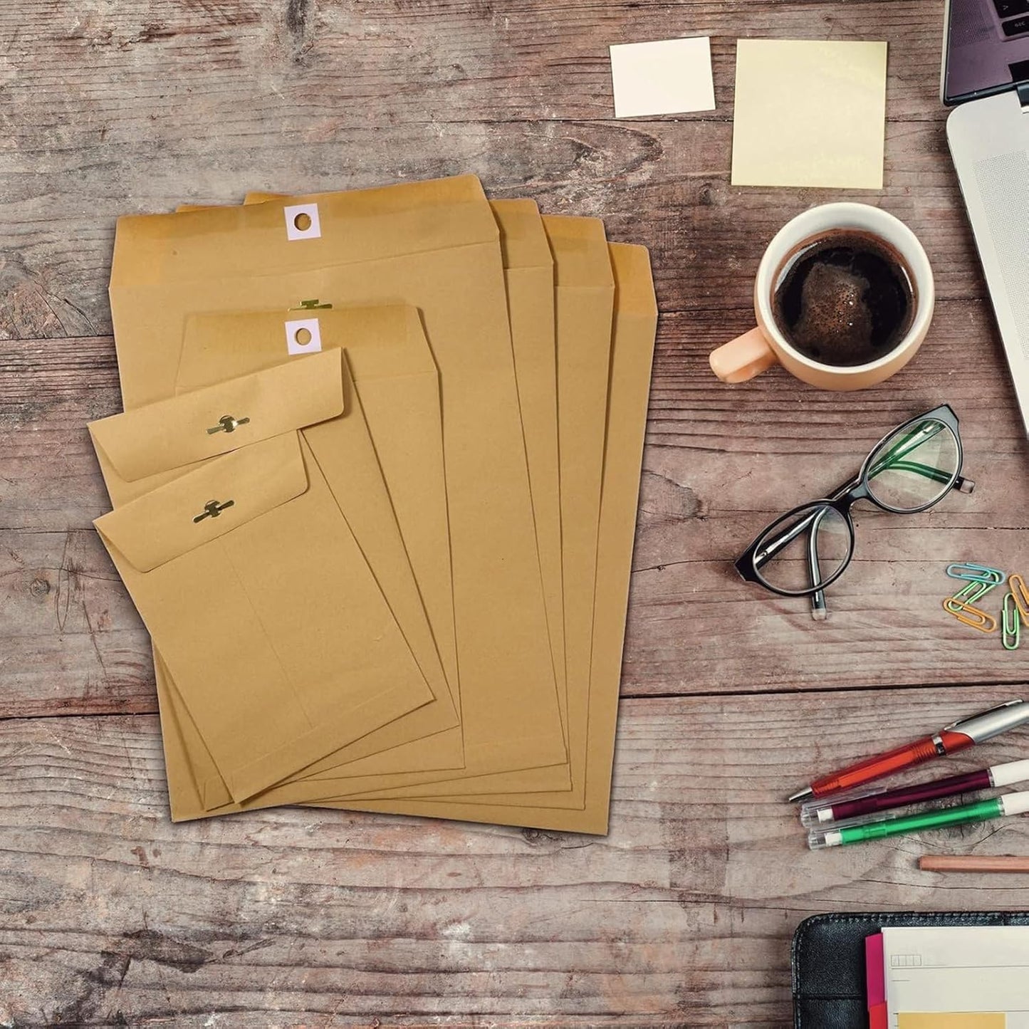 Frienda 4 Sizes Clasp Envelopes Kraft Paper Catalog Clasp Envelope with Closure for Filing, Storing or Mailing Documents, 50 Pieces (6 x 9 In, 9 x 12 In, 10 x 13 In, 12 x 15.5 In,Brown) - Lumora Desk