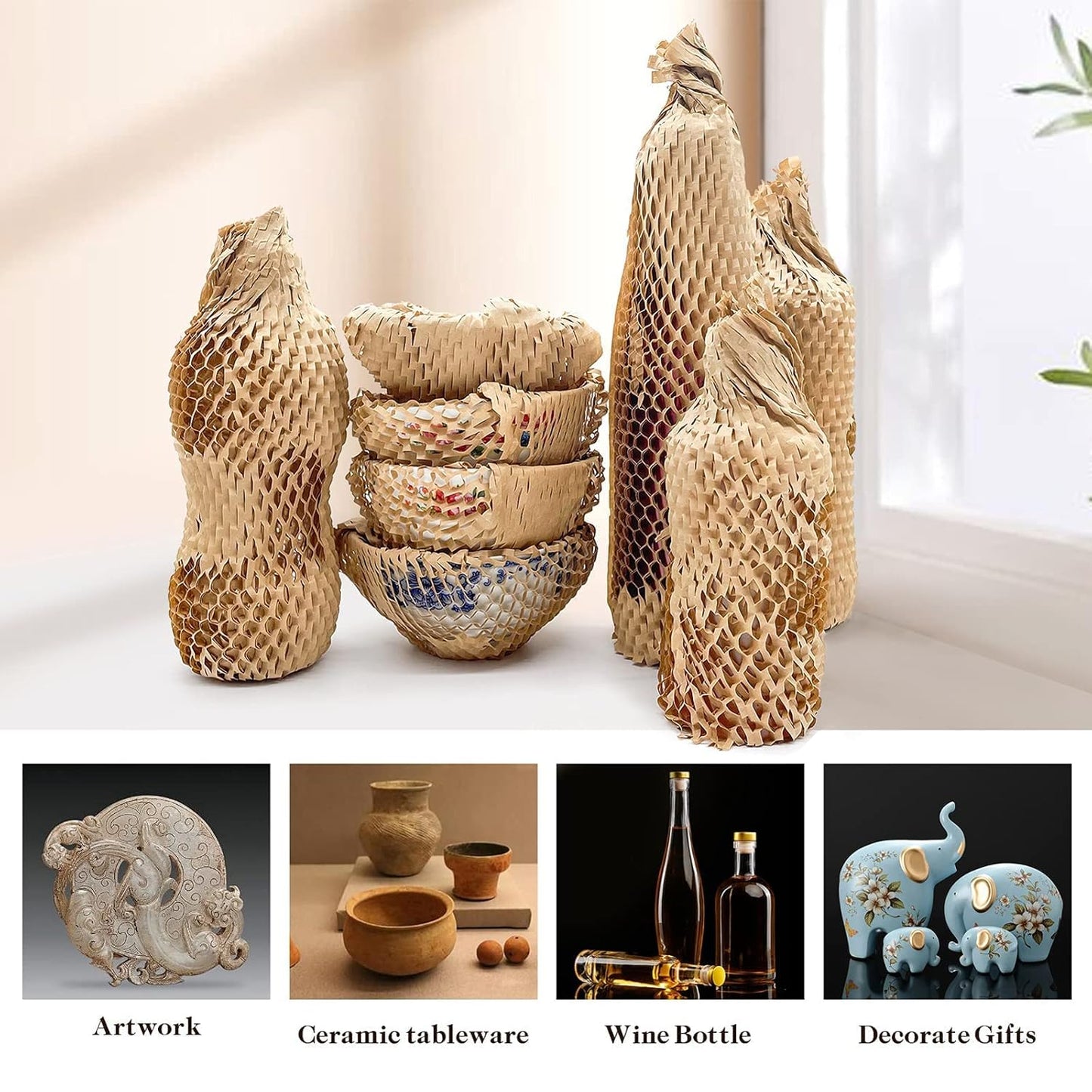 Honeycomb Packing Paper, 15" x 200' Honeycomb Cushioning Wrap Roll for Moving Shipping Packaging Gifts, Recyclable Honeycomb Paper Moving Supplies Bubble Paper Wrapping Protective Roll Khaki