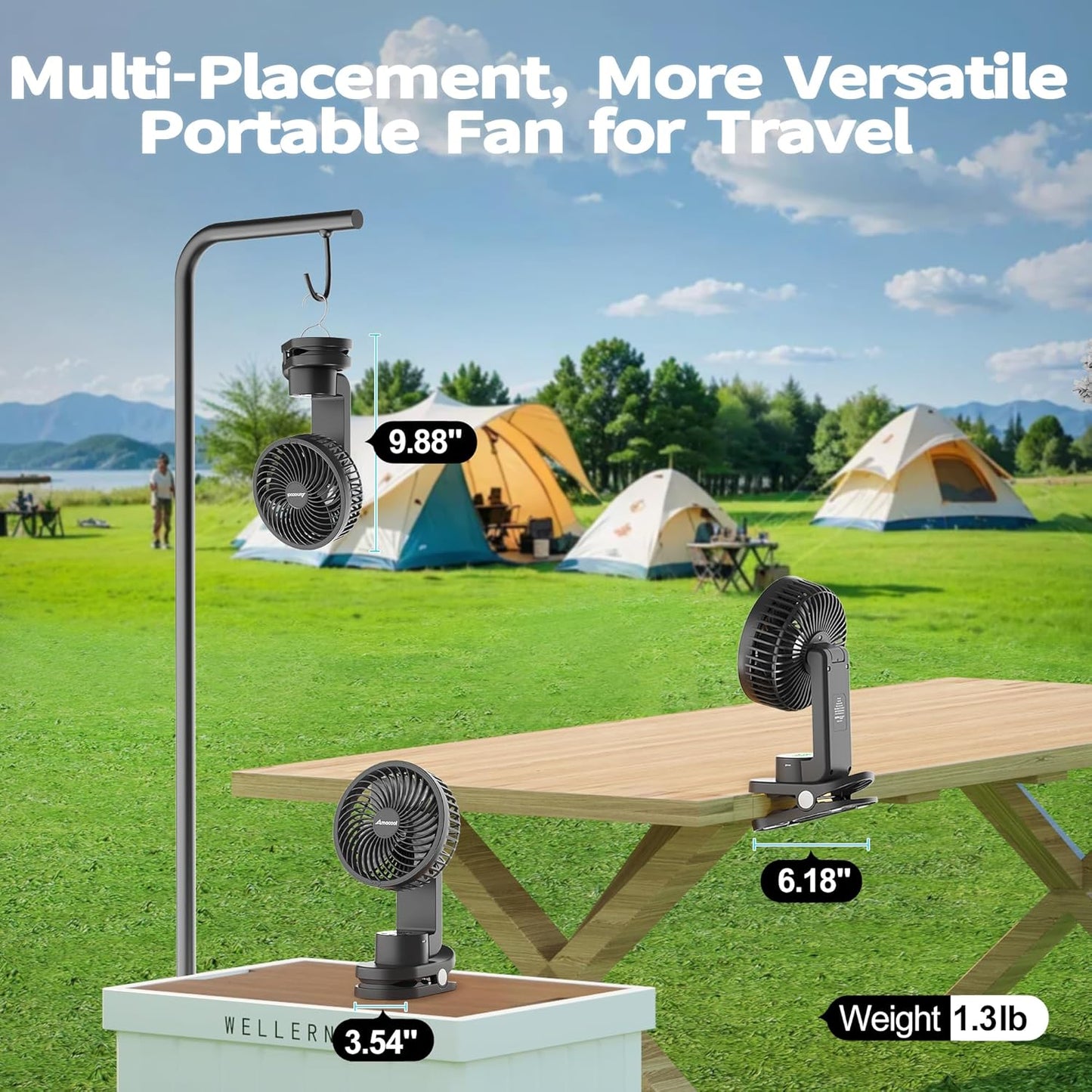 Desk Fan, Quiet Small Desktop Table Fans - 30Hrs Running, 270°Tilt, 90°Oscillating, Easy to Clean USB Fans, Rechargeable Portable Fan for Home Office Bedroom Travel Camping Co-Branded with AddAcc