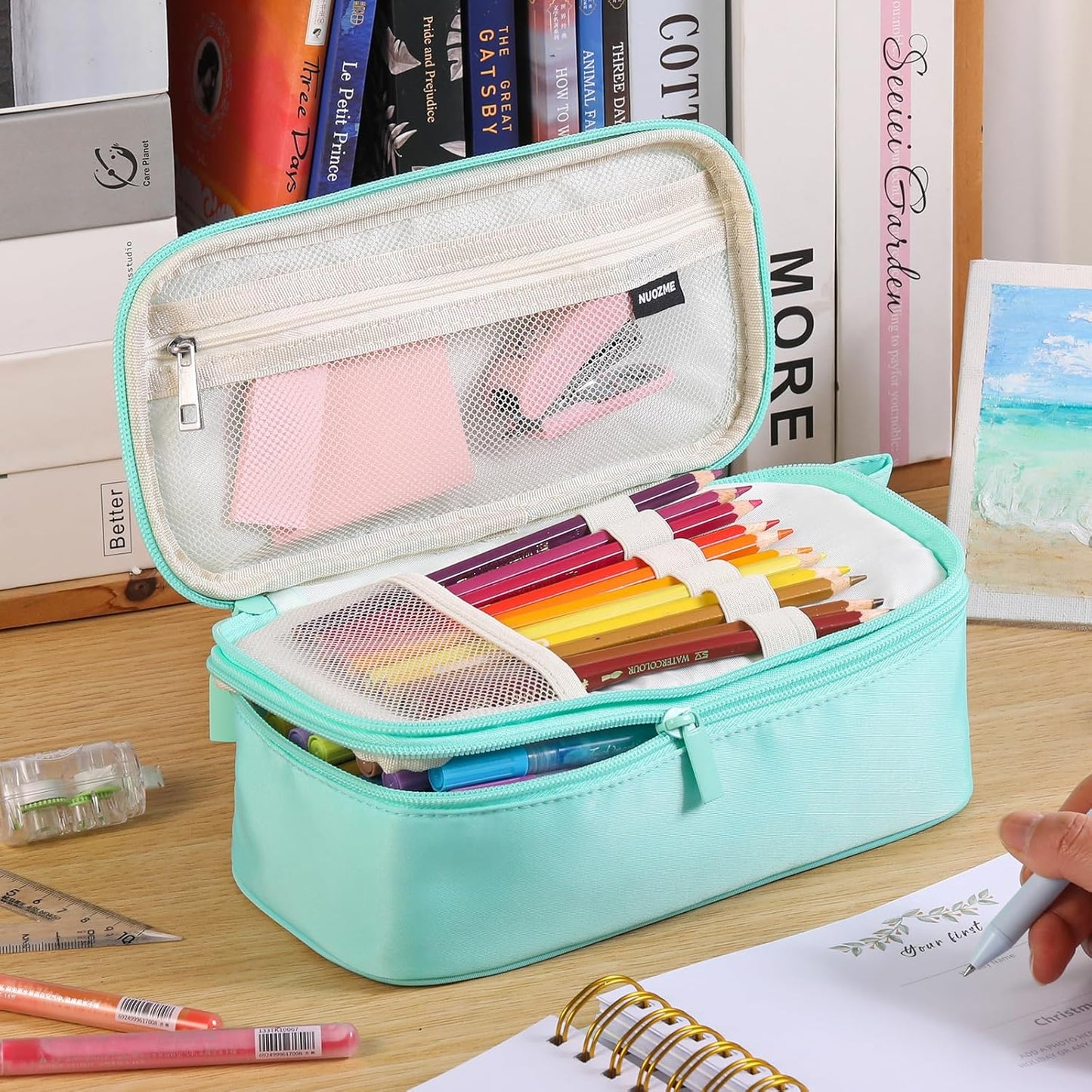 Extra Large Pencil Case,Big Capacity Pencil Pouch,Personalized Initial Pencil Bag with smooth zipper,Multiple Pockets,Cute Aesthetic Stationery Pen Case Bag for Teen Girls College (Pink, H)