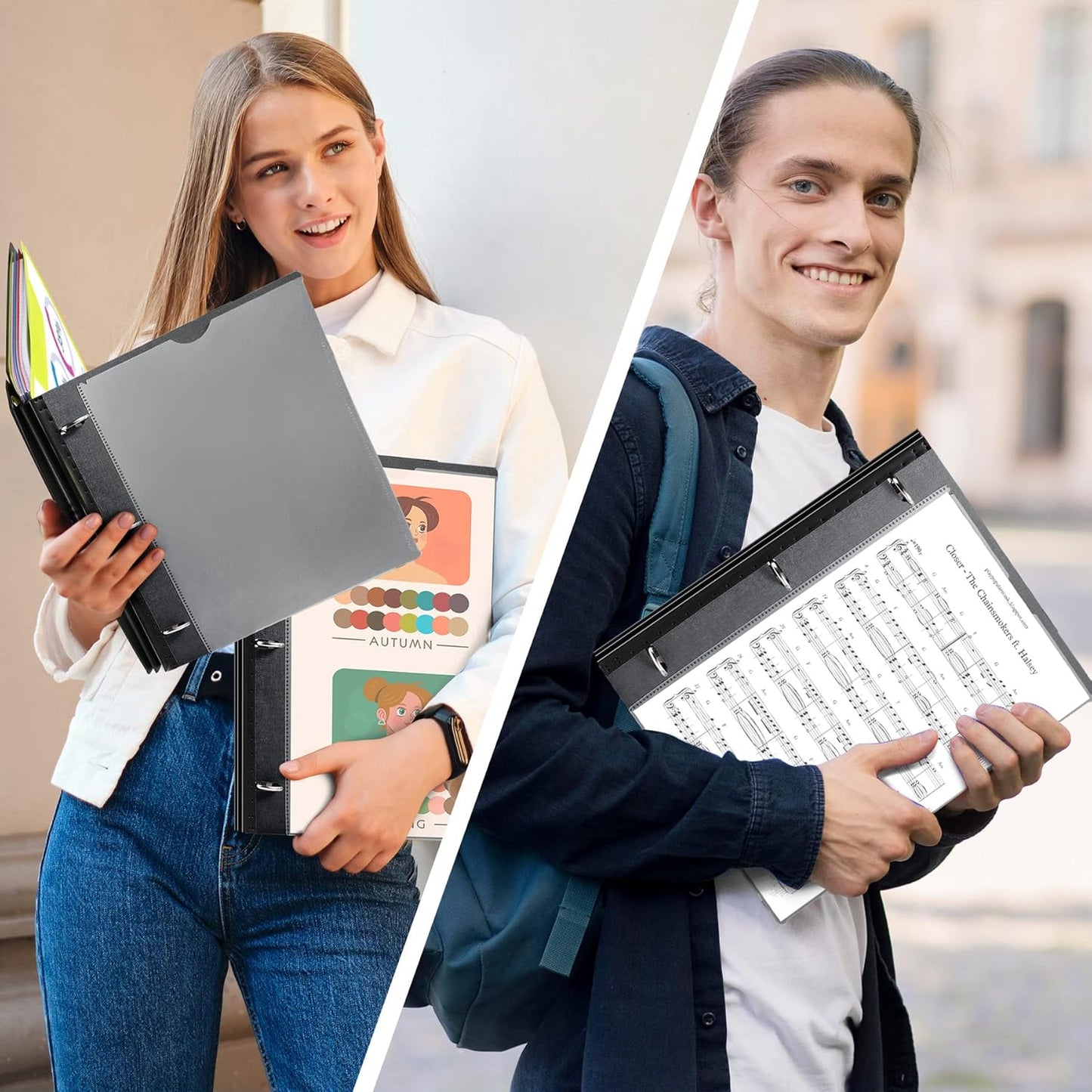 WOT I 2-Pack Telescoping 3 Ring Binder Notebooks - Customizable Cover, 5 Dividers & Pocket Folder in One Slim Organizer (60 Sheets Included), Black