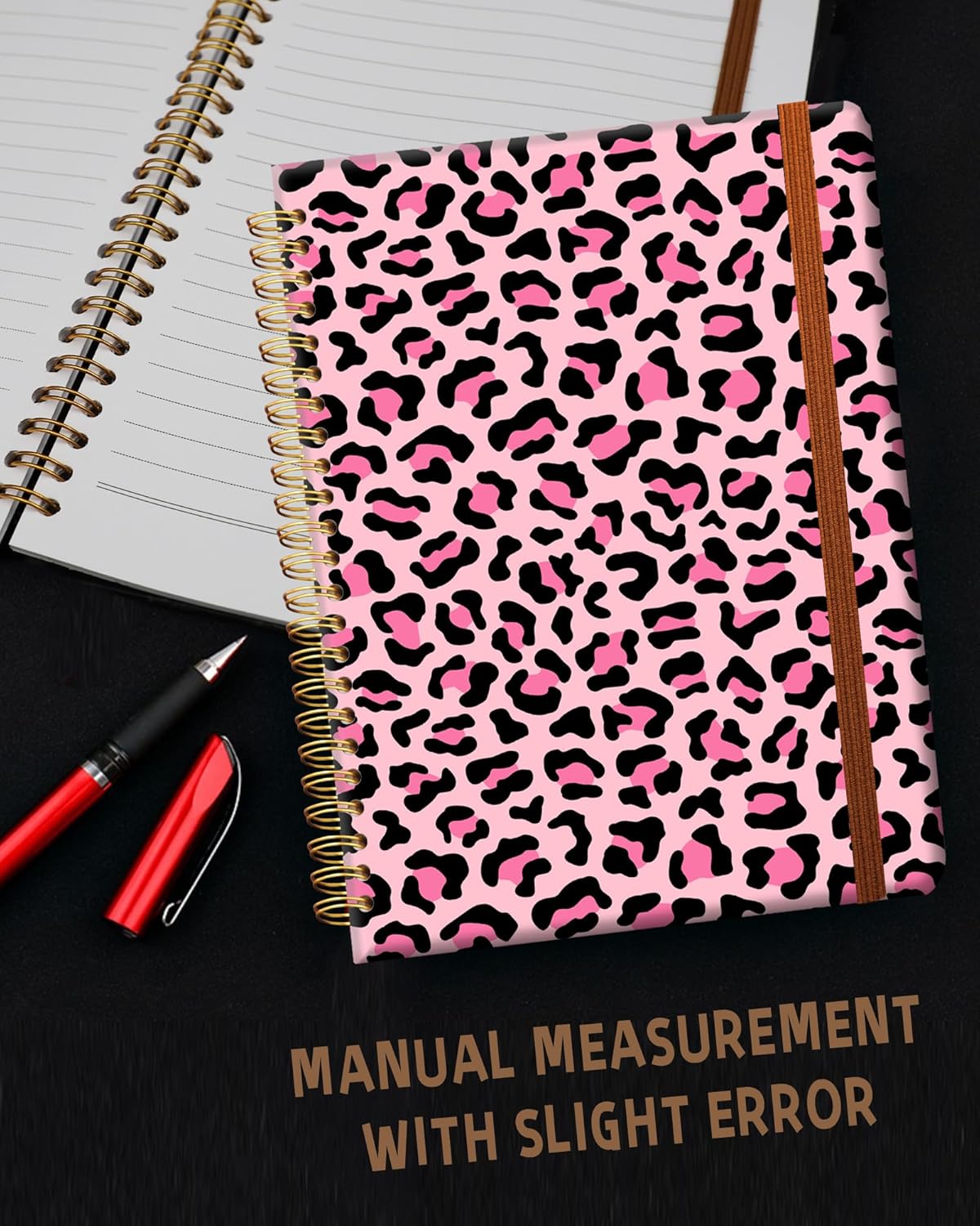 Ruled Spiral Writing Notebook,A5 Hardcover Lined College Journal for Women Lady,Fashion Puppy Watercolor Strong Twin-Wire Binding with Premium Paper,8.4" X 6",Perfect for School,Office,Home Gifts(Pink Leopard)
