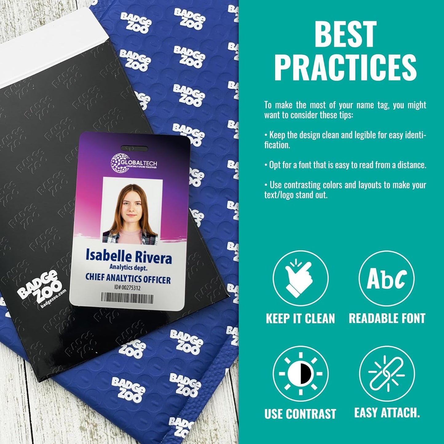 Custom Print Employee ID Badge, Double Sided with Name, Photo, Logo, and Barcode β Unique Photo ID Card Solution (ID Horizontal)