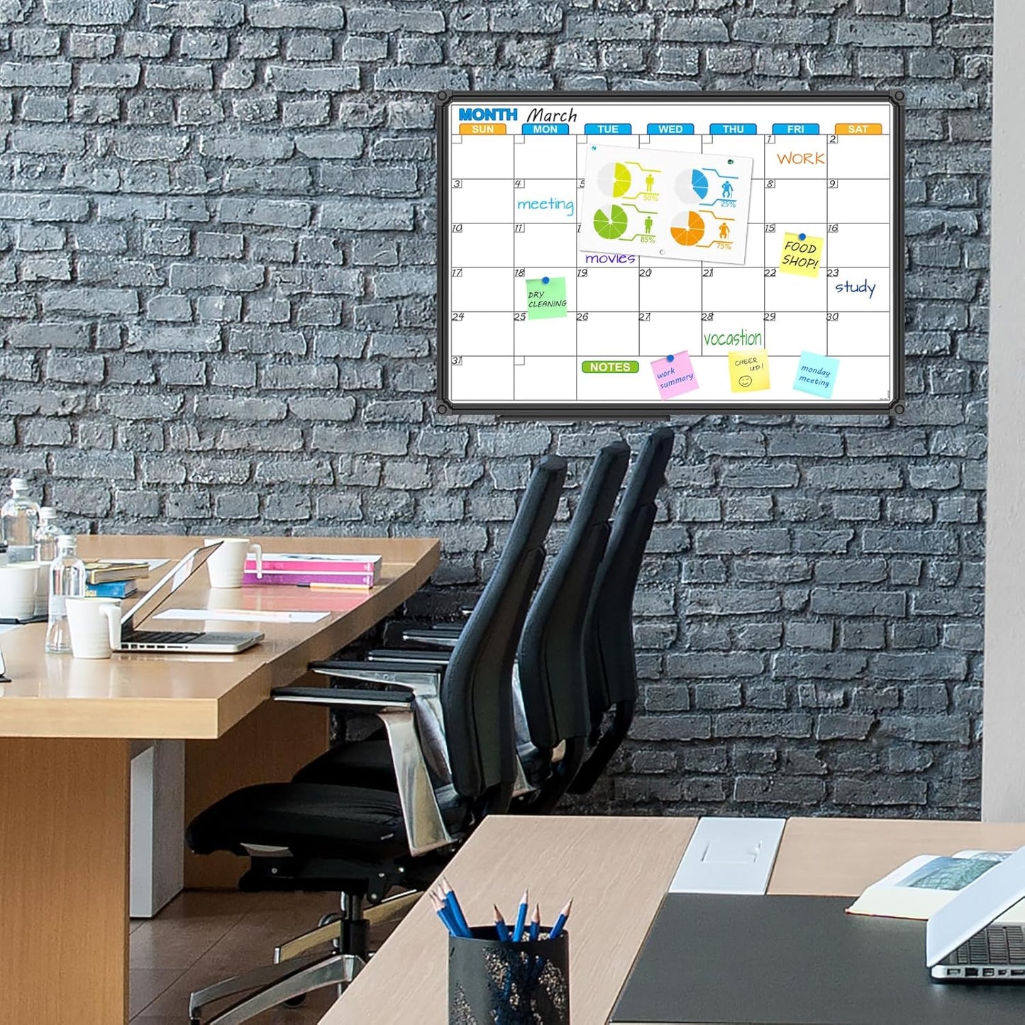 JILoffice Dry Erase Calendar Whiteboard - Magnetic White Board Calendar Monthly 24 X 18 Inch, Black Aluminium Frame Wall Mounted Board for Office Home and School - Lumora Desk