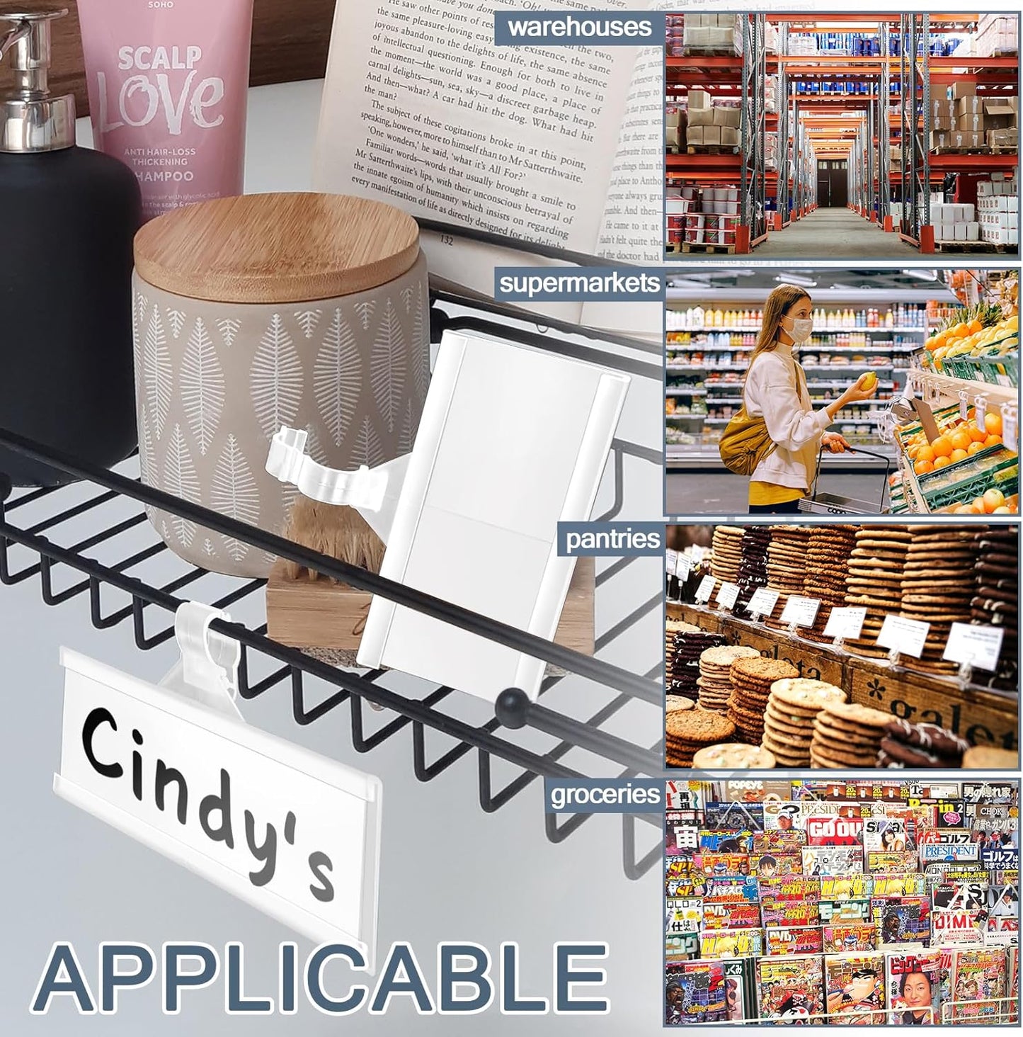 50 Pieces Plastic Wire Shelf Label Holders, Reusable Price Label Holder with Locks, Label Display Holder for Retail Supermarket Department Store(3'' x 1.4'')