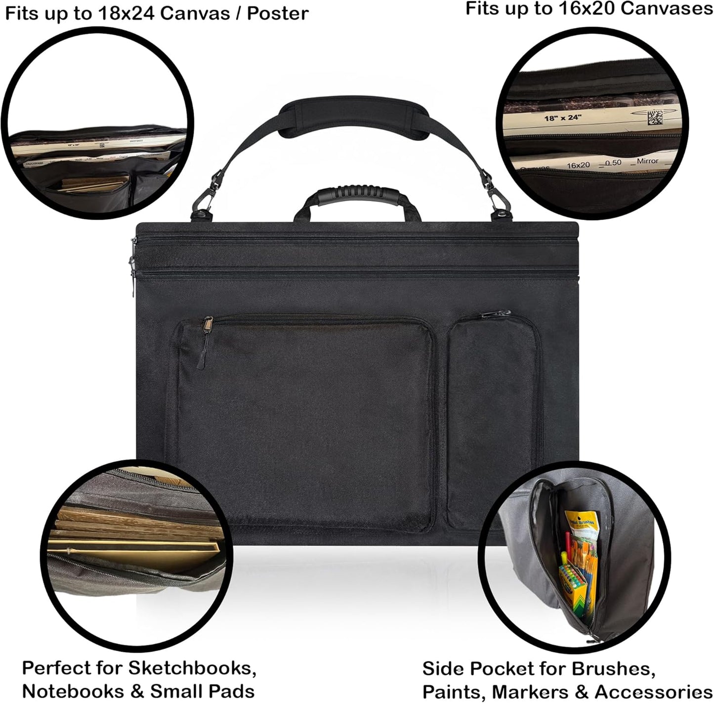 Art Portfolio Bag Fits18 x 24 Inches Artwork– Lightweight Waterproof Artist Portfolio Case with Shoulder Strap 4 Pockets, Reinforced Corners, Art Folder for Artwork, Posters, Sketches & Drawings