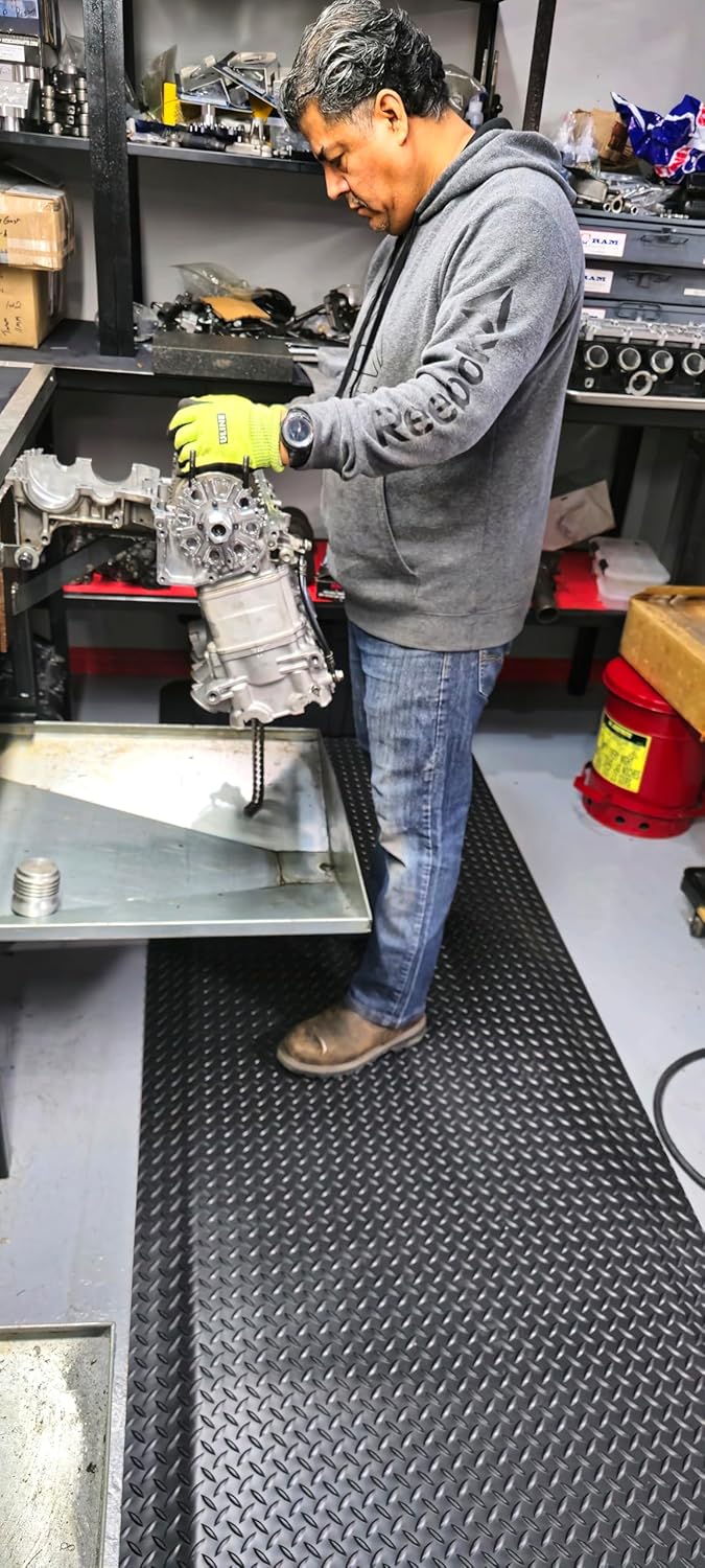 Rhino Mats, American Classic Diamond Anti-Fatigue Mats, Industrial Ergonomic Comfort Standing Mat for Work, Home, Garage, Office, Kitchen or Anywhere (Black 1" Thick, 4 FT. x 13 FT.)