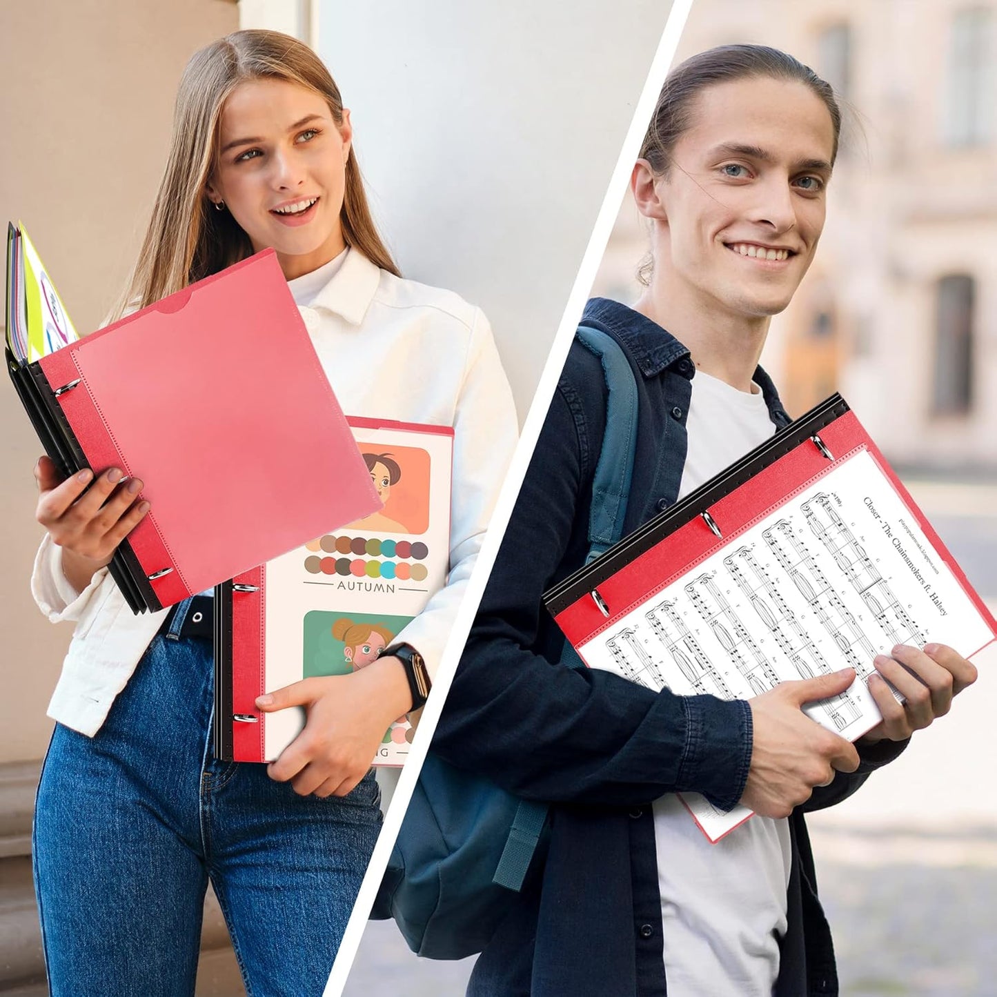 WOT I 2-Pack Telescoping 3 Ring Binder Notebooks - Customizable Cover, 5 Dividers & Pocket Folder in One Slim Organizer (60 Sheets Included), Red