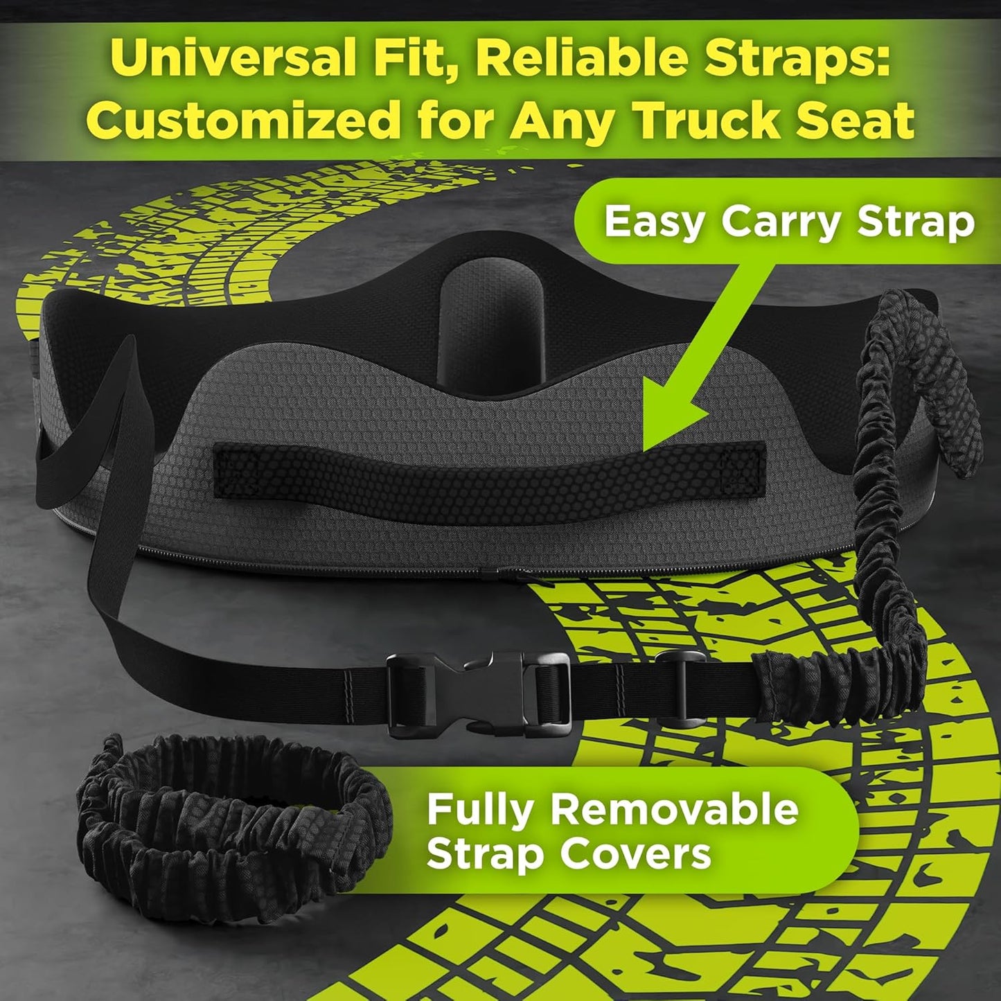 XL Truck Seat Cushion for Truck Driver Seat Cushion - Upgraded Back Support, CertiPUR-USยฎ Certified - Thick Memory Foam, Pain Relief for Hours of Driving, Trucker Approved Big Rig - Black