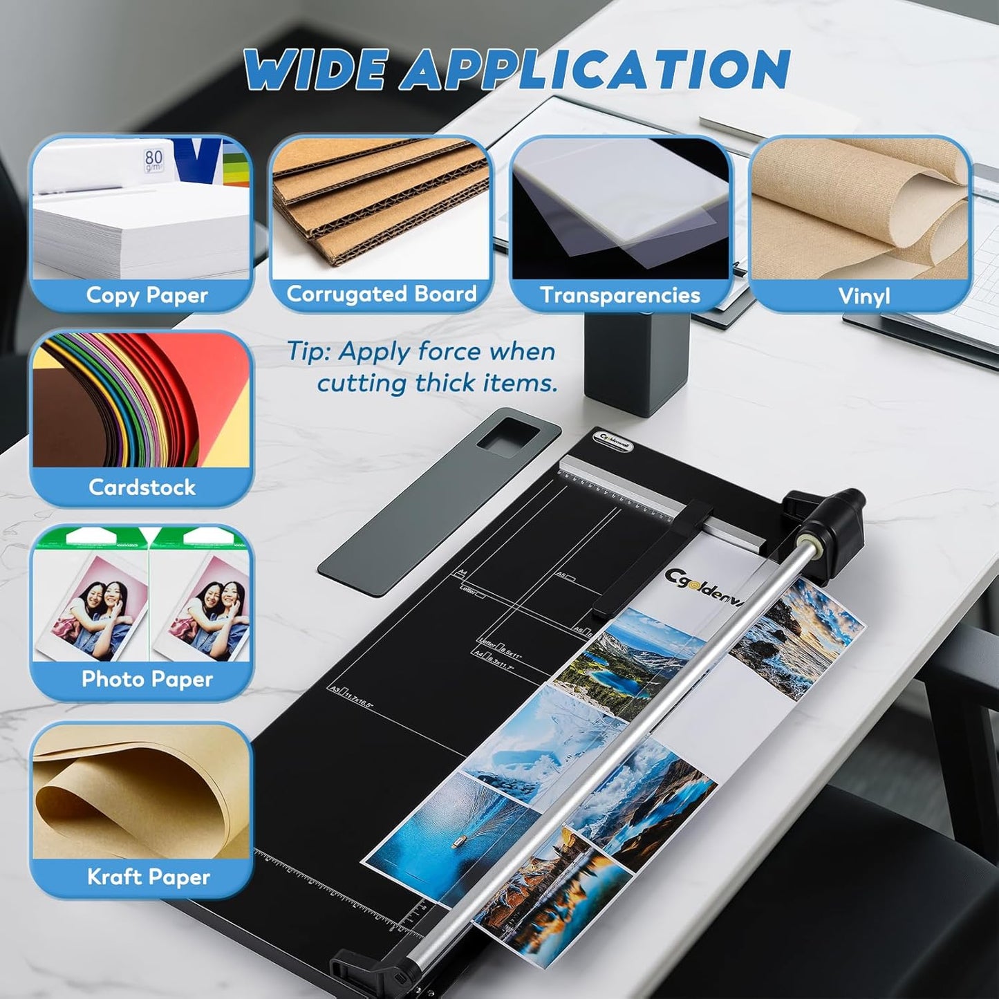 CGOLDENWALL A2 Rotary Paper Trimmer, 12 Sheets, w/Extra Blade & Gloves, for Cardstock Photo, Heavy Duty Paper Cutter for Offices Schools Crafts (24.8 Inch Cut Length)