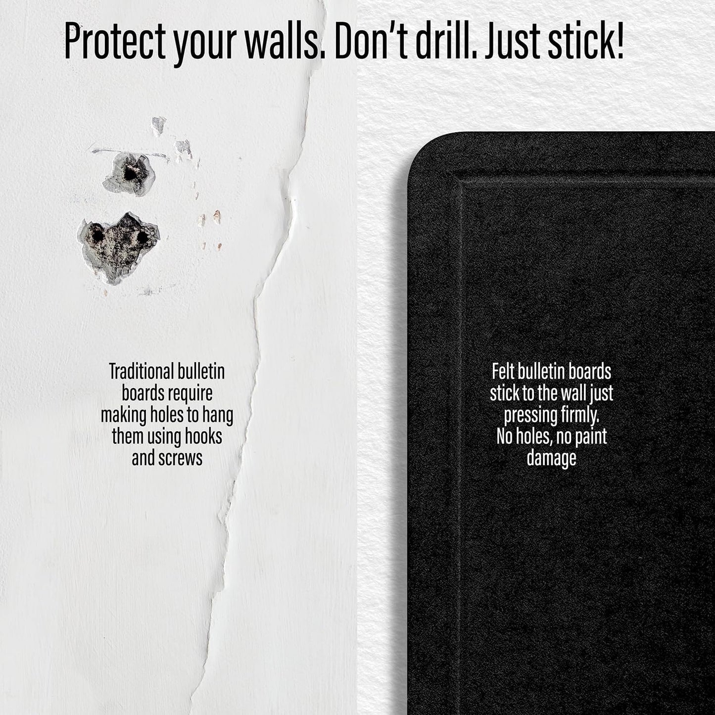 Large Bulletin Board 60 x 36 Inches - Foldable Felt Bulletin Board for Wall, Cork Board Alternative with 100 Color Pins & 12 Note Pads, Vision Board - Black