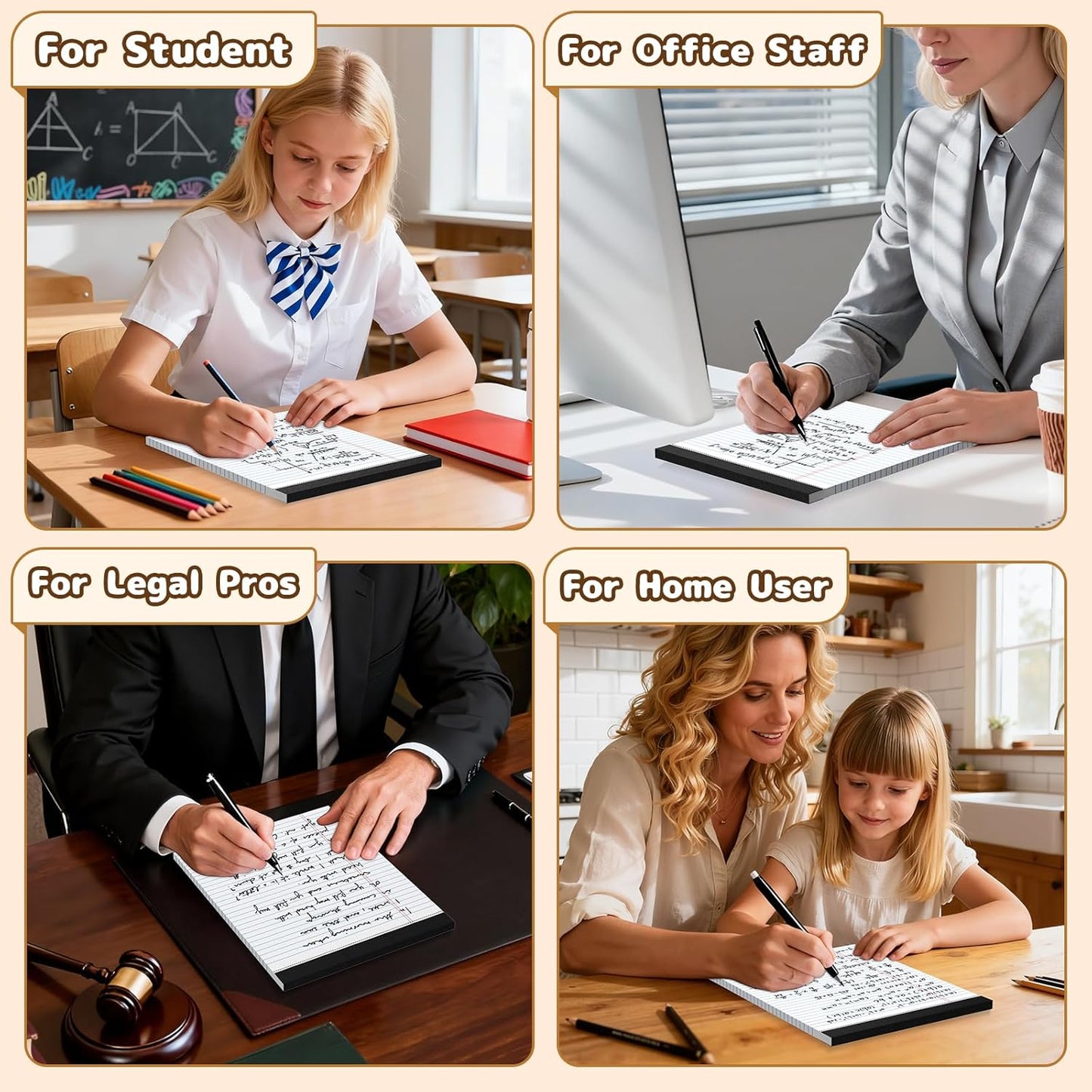 Legal Pads 8.5 x 11, White Note Pads, Wide Ruled Paper - 6 Pack (300 Sheets Total), Thick 80gsm Premium Writing Pads with Perforated Pages & Sturdy Backing Board for Office, School, Home