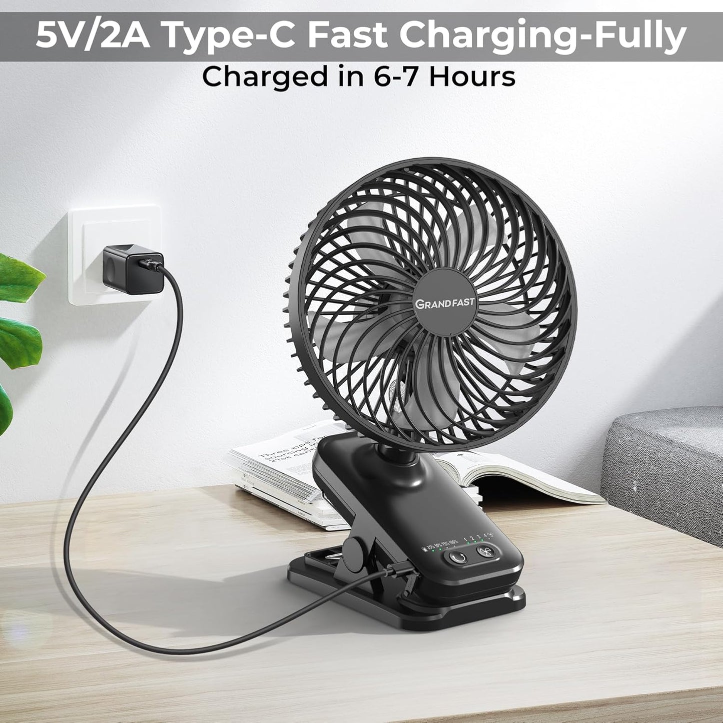 10000mAh Clip On Fan, 42H Run, Quiet & Auto Oscillating Table Fan, Rechargeable 4 Powerful Speeds, Battery Operated Desk Fan for Camping Outdoor Travel RV Home Bedroom Office Co-Branded with AMACOOL