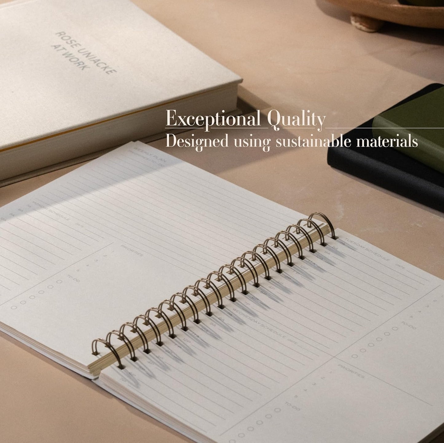 Anecdote 2025 Planner (8.5" x 10") Daily Planner Weekly Monthly Planner - 52 Weeks w/Library Buckram Cover, Brass Spiral - A4 Size Bleed-Resistant Paper – Evergreen