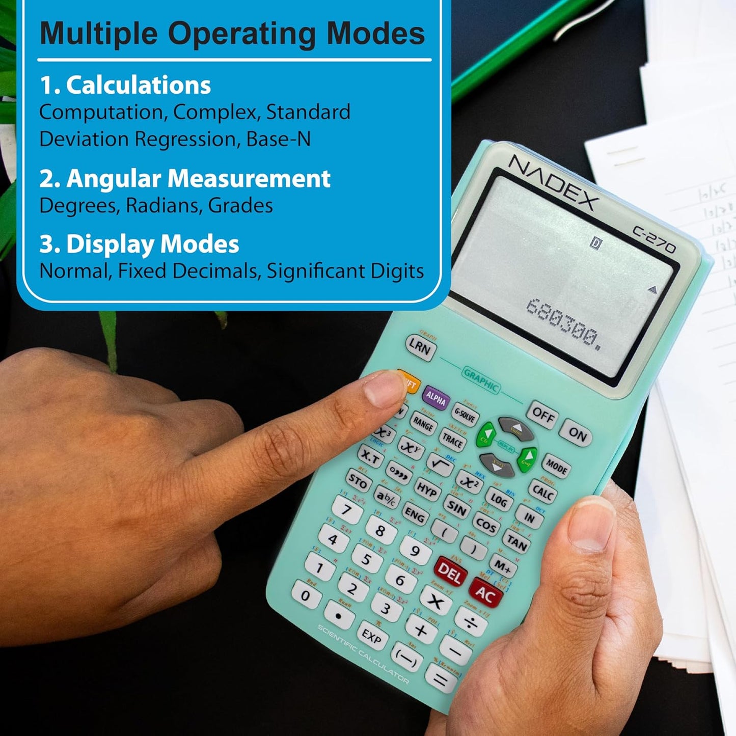 Scientific Calculator with Graph Functions for College and High School Students, Engineering, Advanced Mathematics, Calculus, Algebra, Geometery, Trigonometry, Statistics, Physics, Chemistry - Green